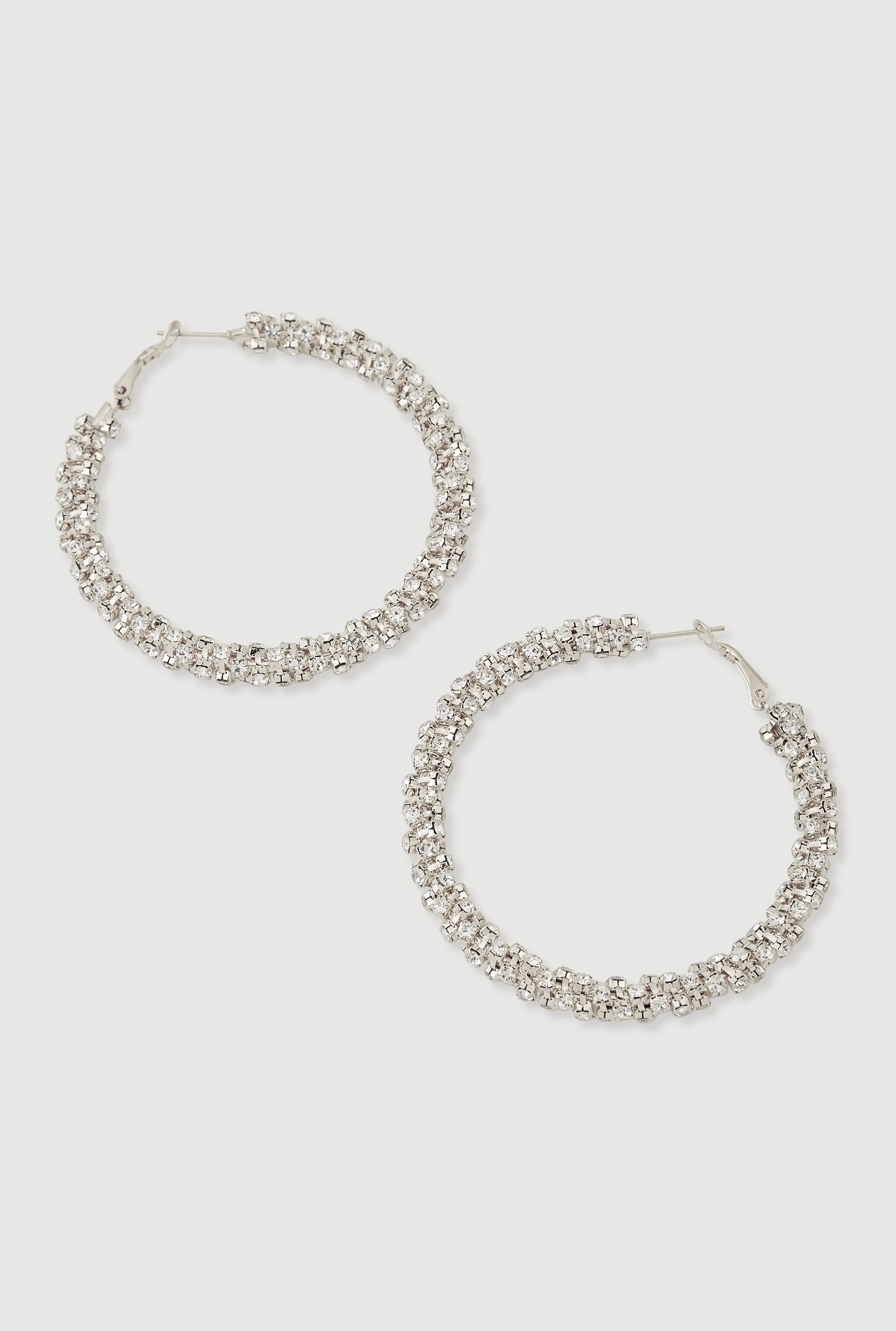 Rhinestone Encrusted Metallic Hoop Earrings sold by Rainbow