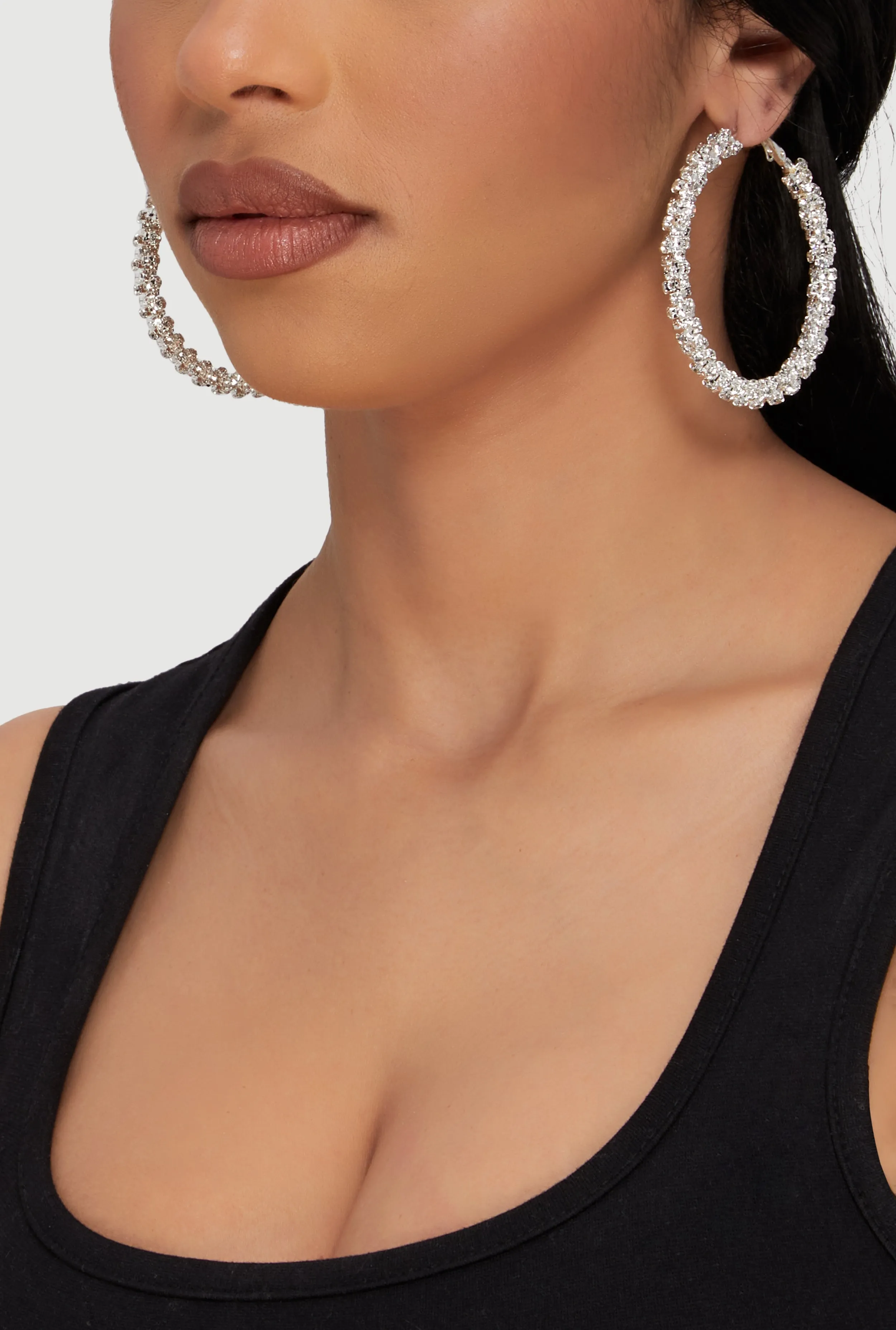 Rhinestone Encrusted Metallic Hoop Earrings sold by Rainbow product image thumbnail 2