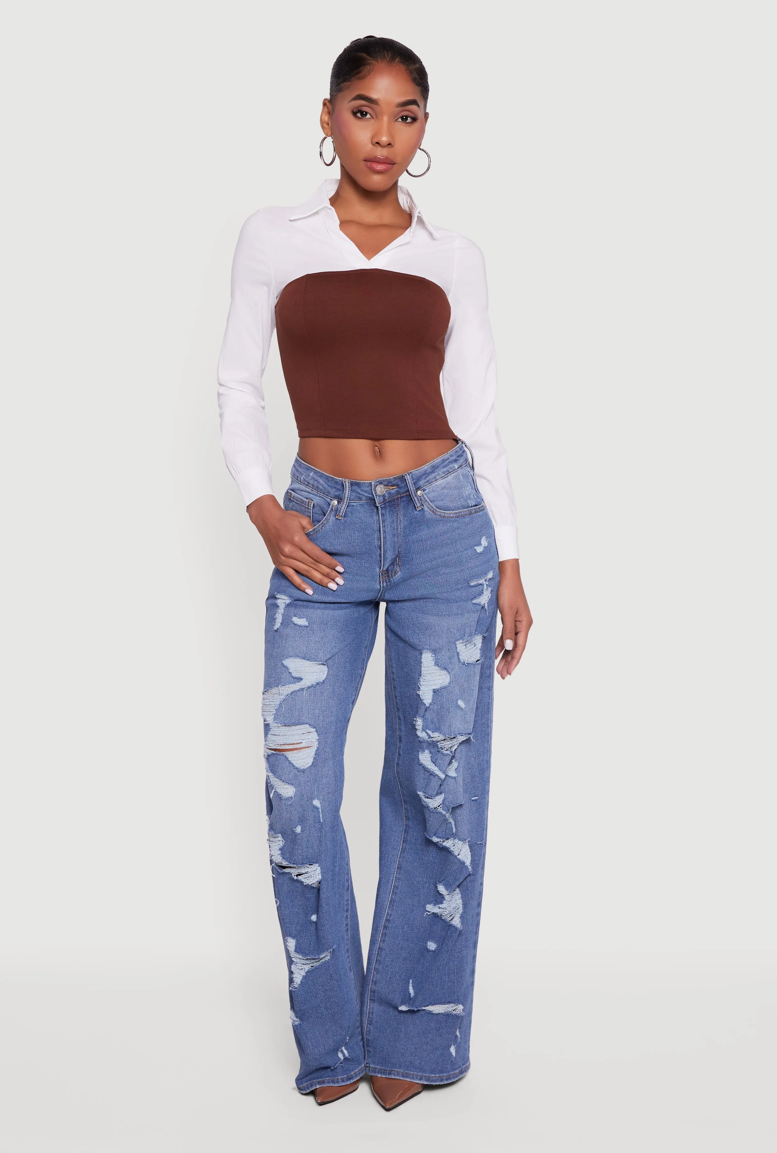 Layered Look Cropped Corset Top sold by Rainbow