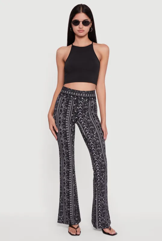 Boho Border Print High Waisted Flare Leg Pants sold by Rainbow