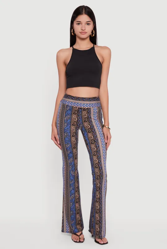 Boho Border Print High Waisted Flare Leg Pants sold by Rainbow