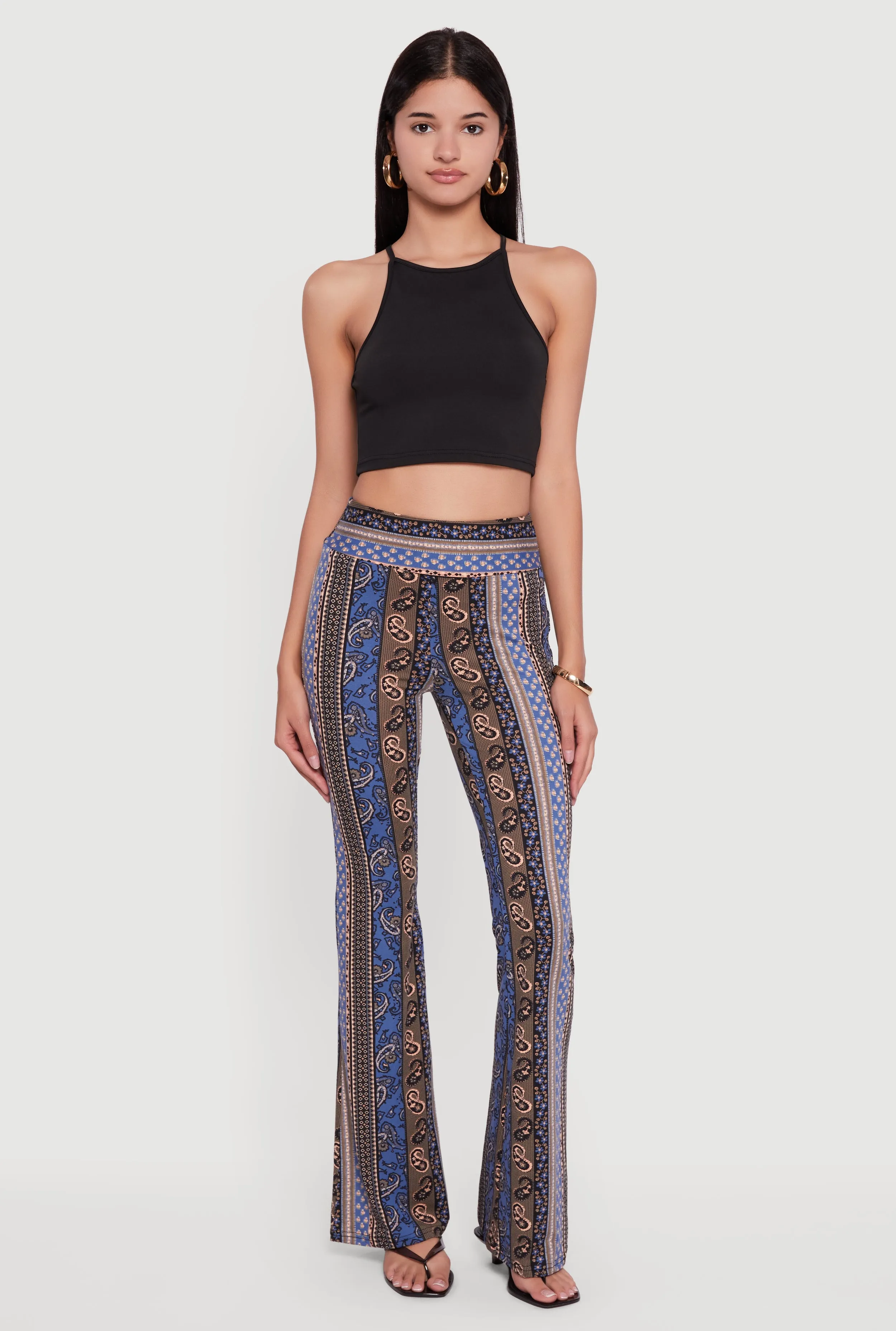 Boho Border Print High Waisted Flare Leg Pants sold by Rainbow