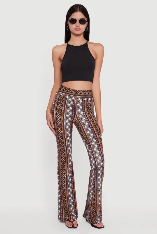 Boho Border Print High Waisted Flare Leg Pants sold by Rainbow