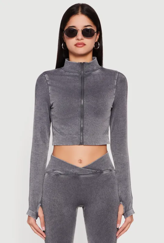 Seamless Acid Wash Cropped Track Jacket sold by Rainbow