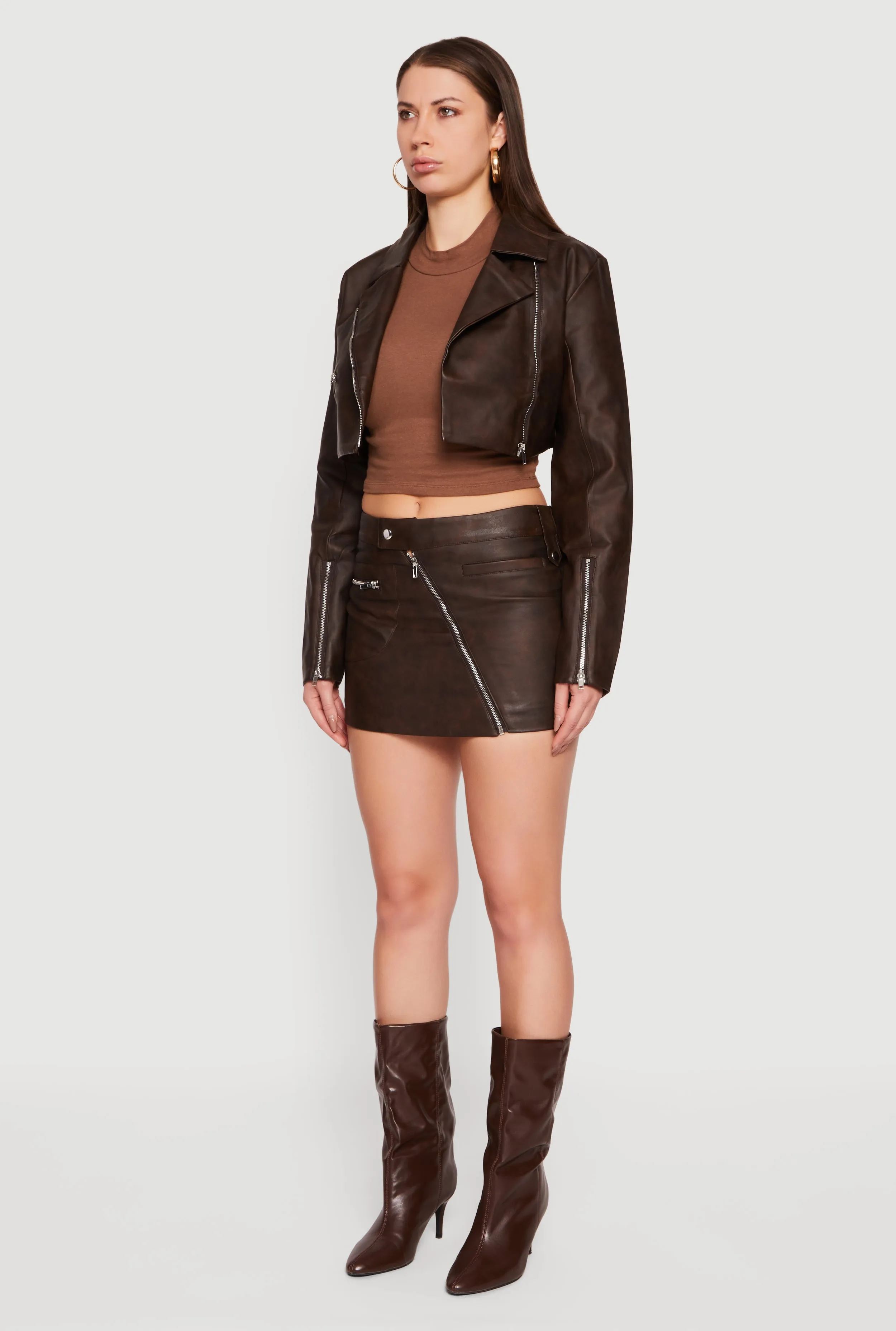 Faux Leather Cropped Biker Jacket sold by Rainbow product image thumbnail 5