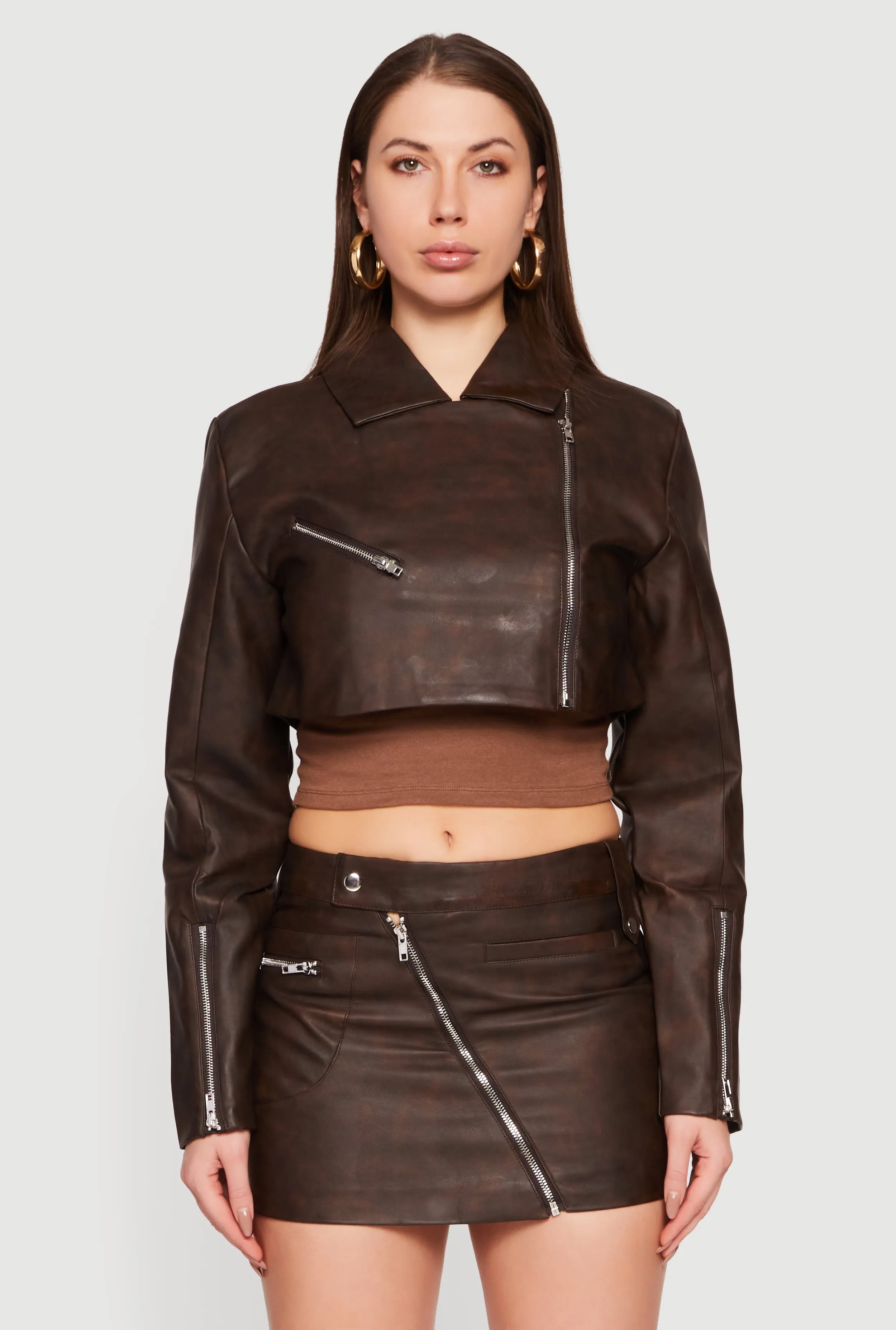 Faux Leather Cropped Biker Jacket sold by Rainbow product image thumbnail 2