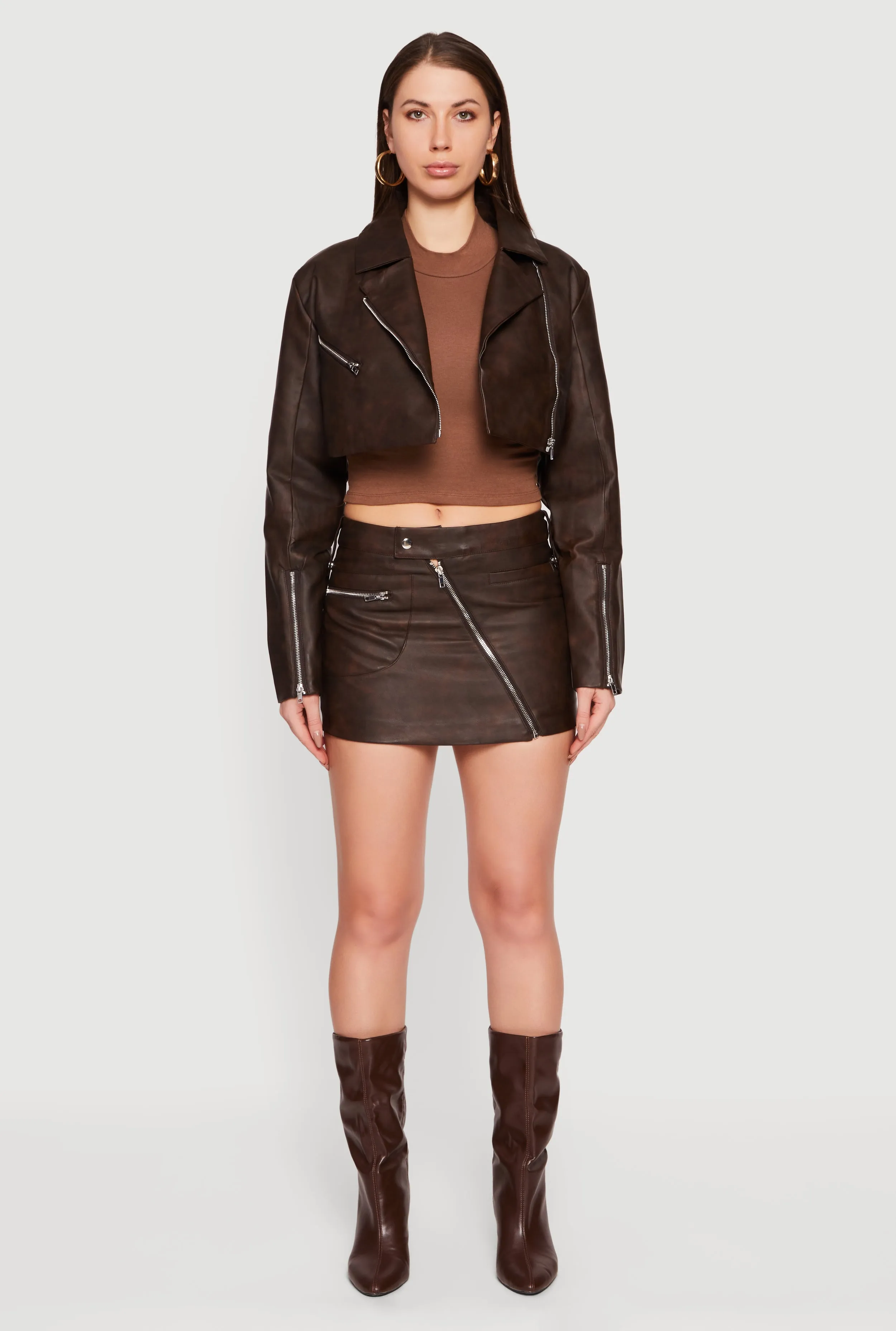 Faux Leather Cropped Biker Jacket sold by Rainbow product image thumbnail 3