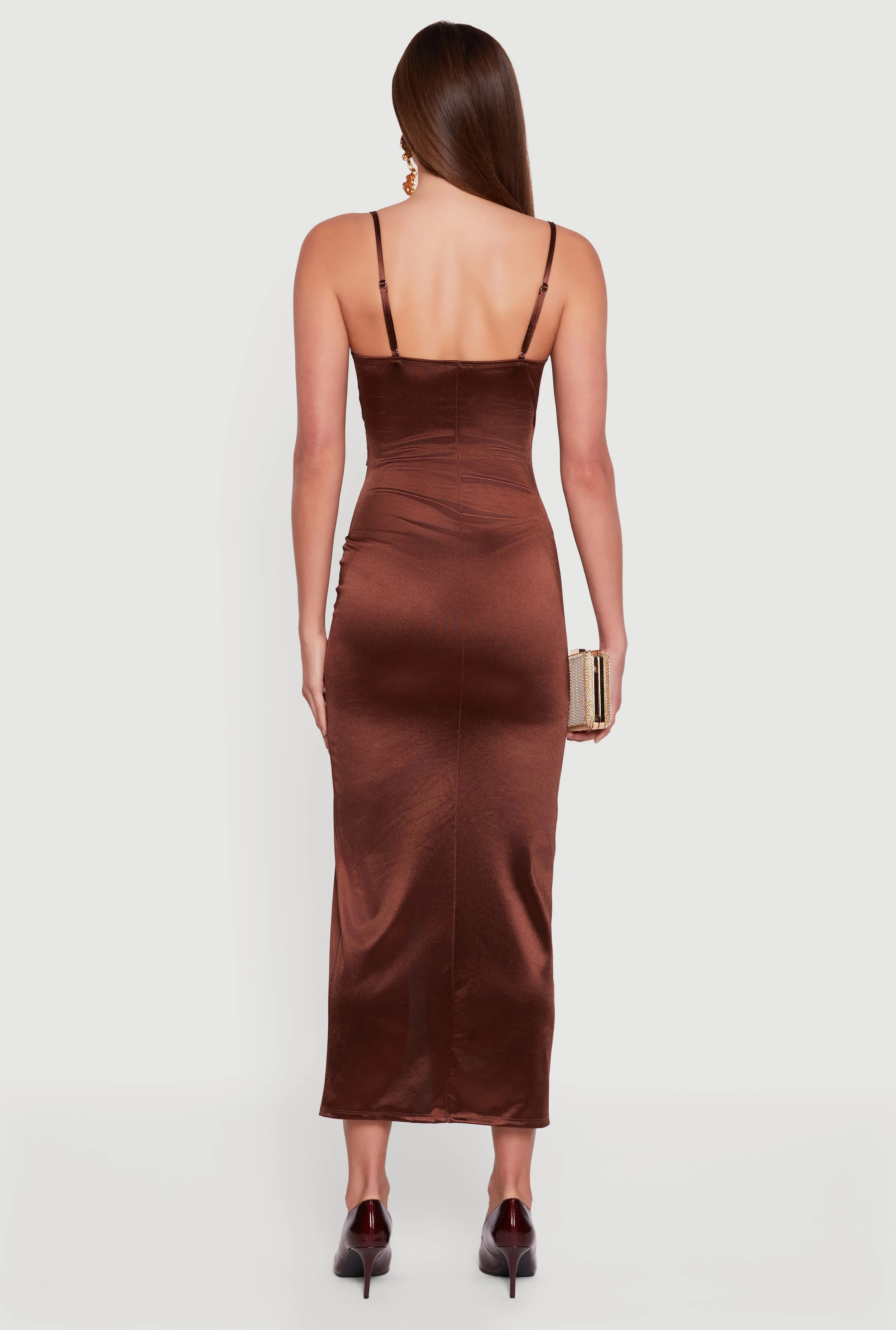 Satin Ruched Faux Wrap Maxi Dress with Side Slit sold by Rainbow product image thumbnail 5