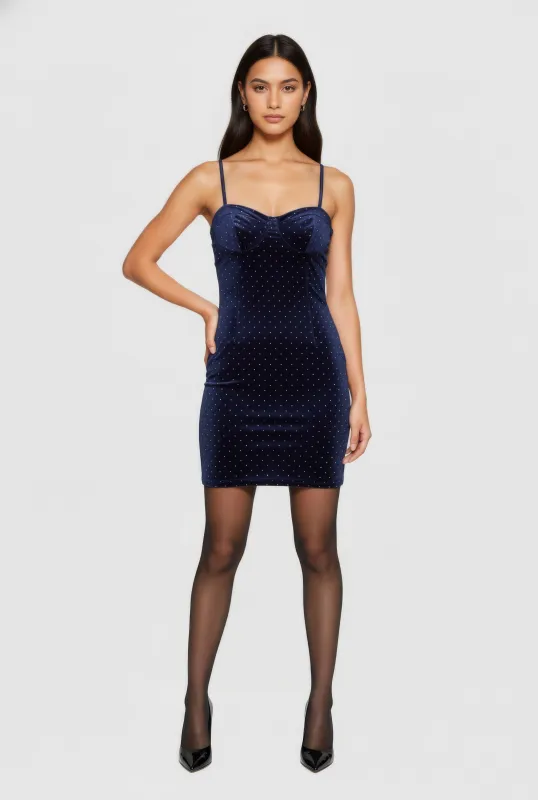 Velvet Bustier Mini Dress with Rhinestones sold by Rainbow