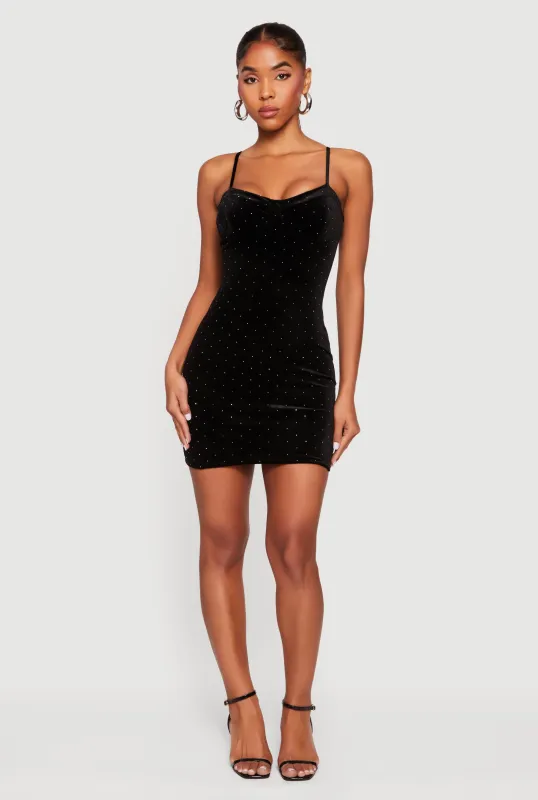 Velvet Bustier Mini Dress with Rhinestones sold by Rainbow