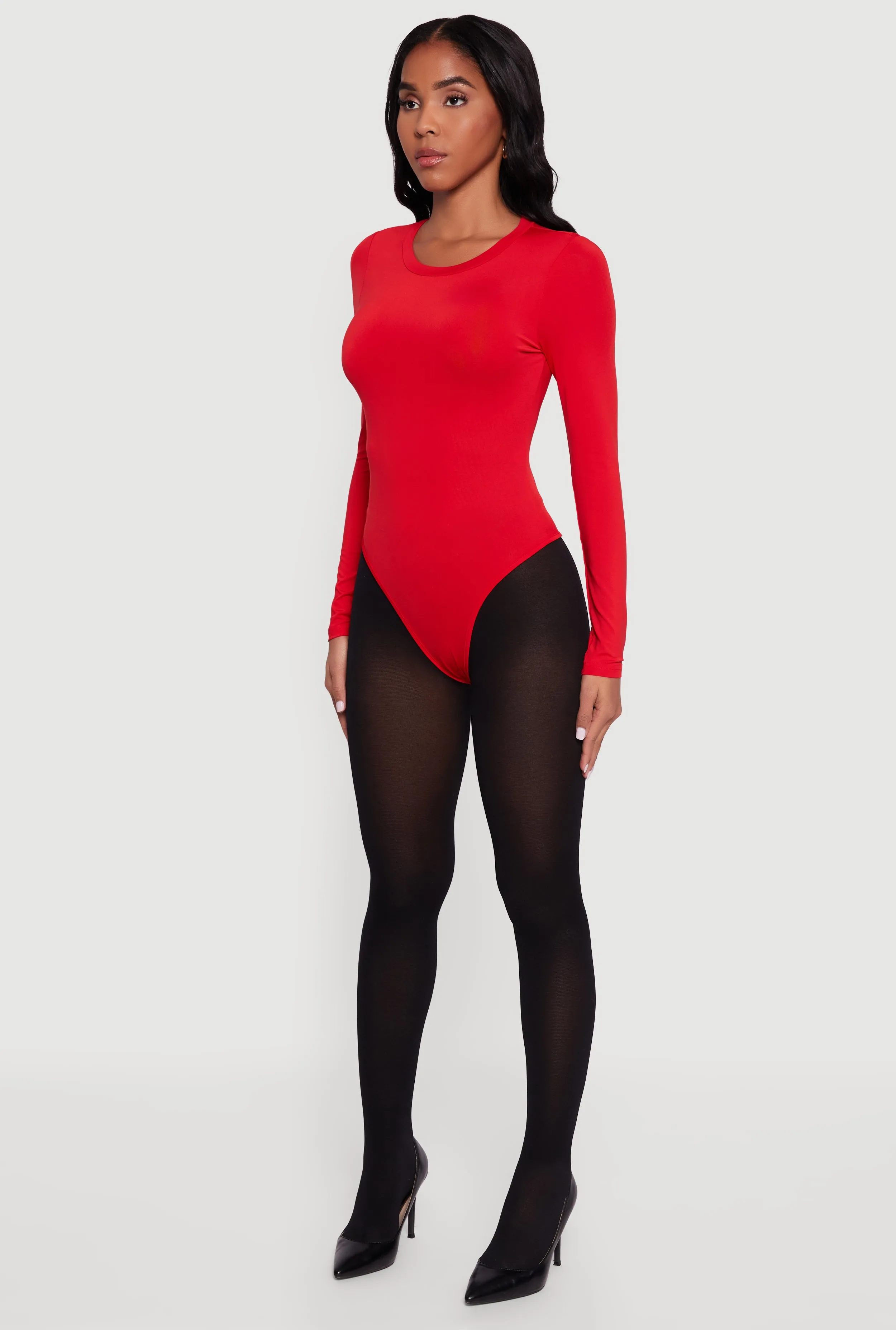 Basic Curve Hugging Long Sleeve Crew Neck Bodysuit sold by Rainbow product image thumbnail 5