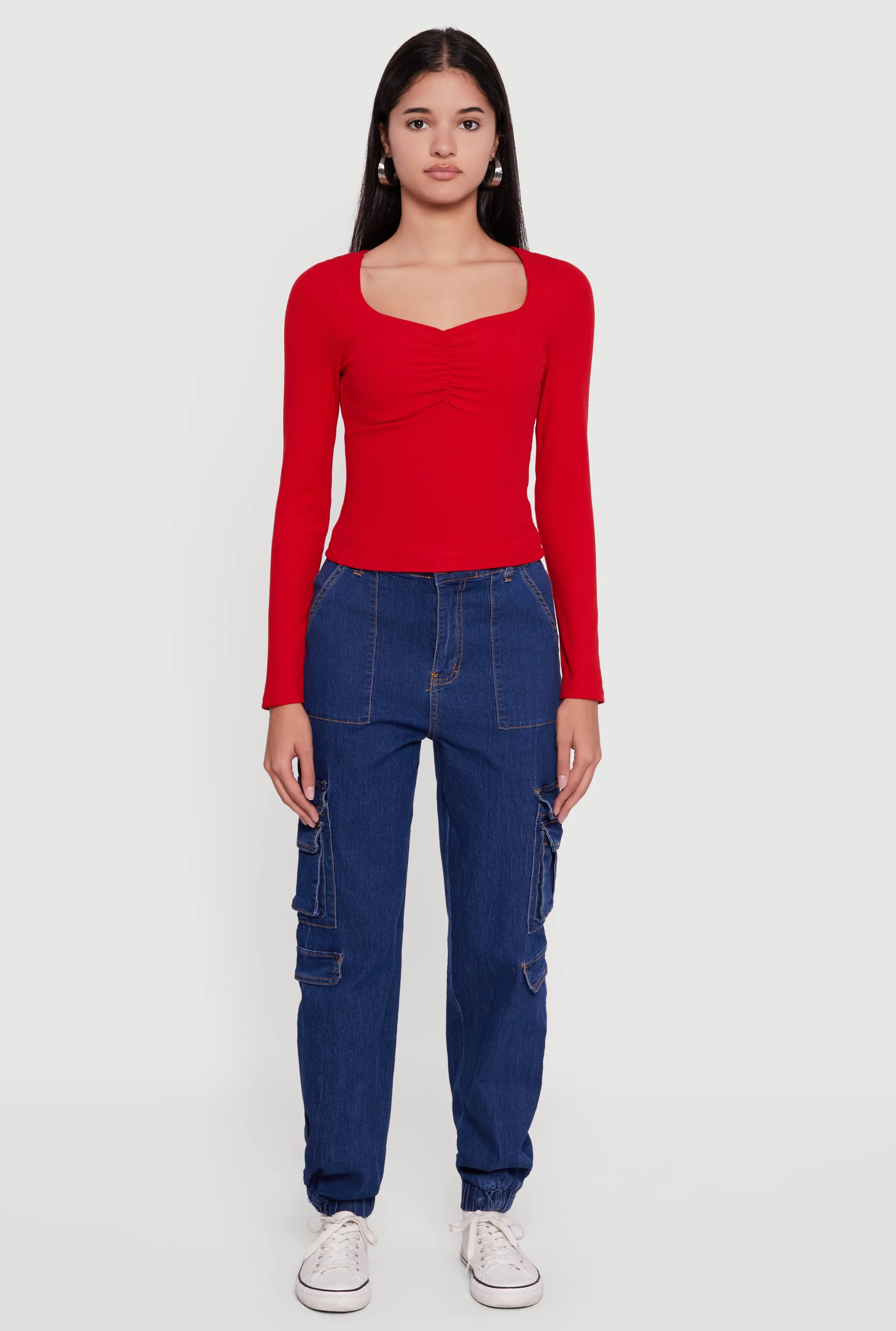 Ruched Front Long Sleeve Sweetheart Crop Top sold by Rainbow product image thumbnail 3