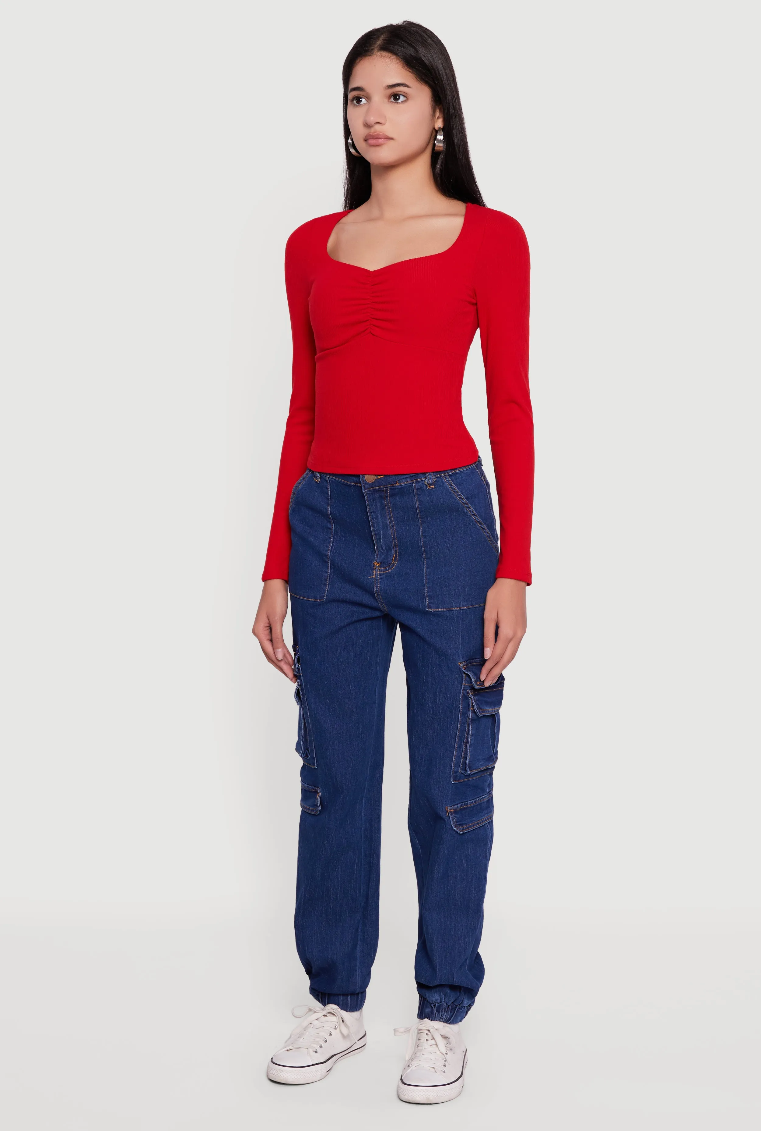 Ruched Front Long Sleeve Sweetheart Crop Top sold by Rainbow product image thumbnail 5