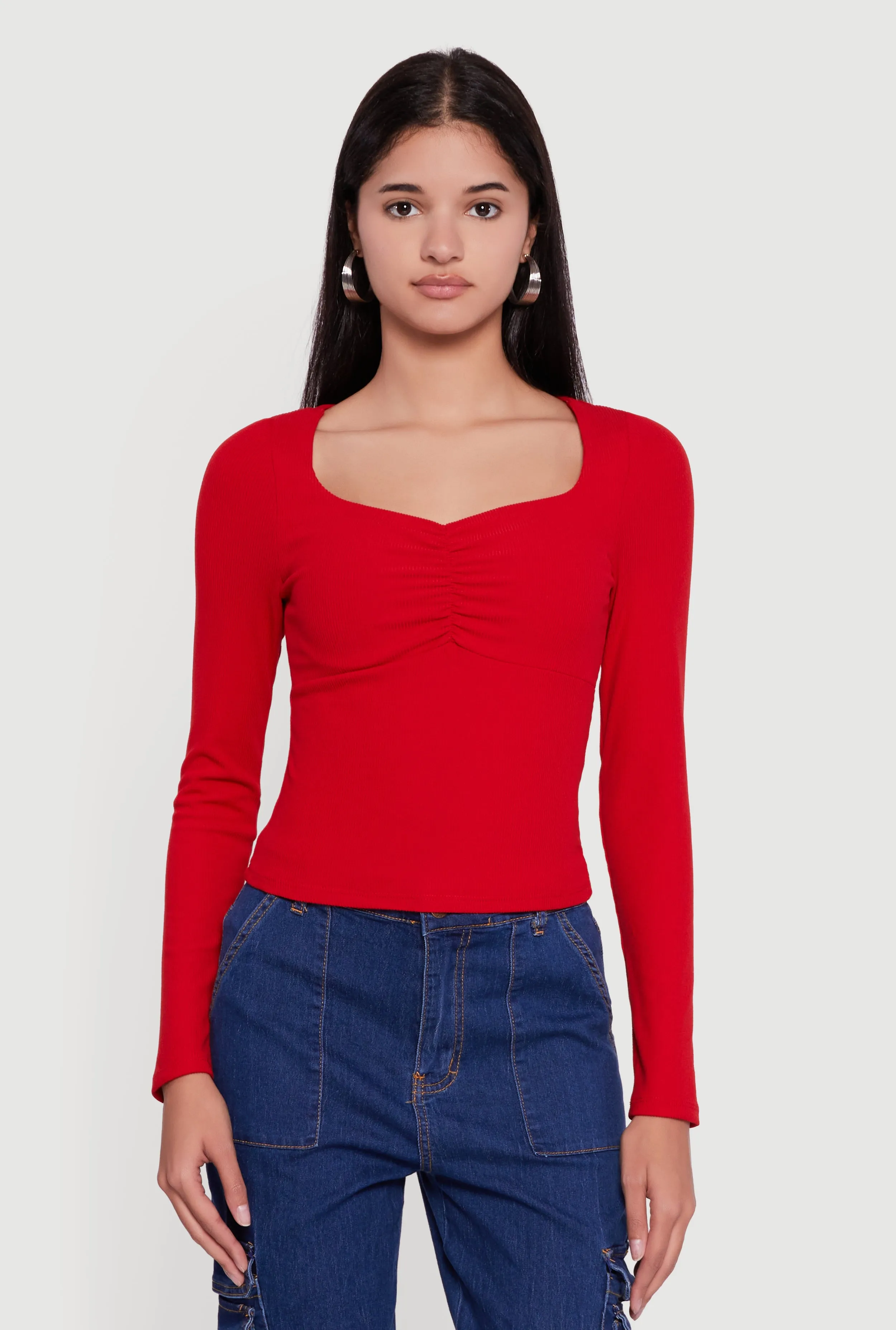 Ruched Front Long Sleeve Sweetheart Crop Top sold by Rainbow product image thumbnail 2