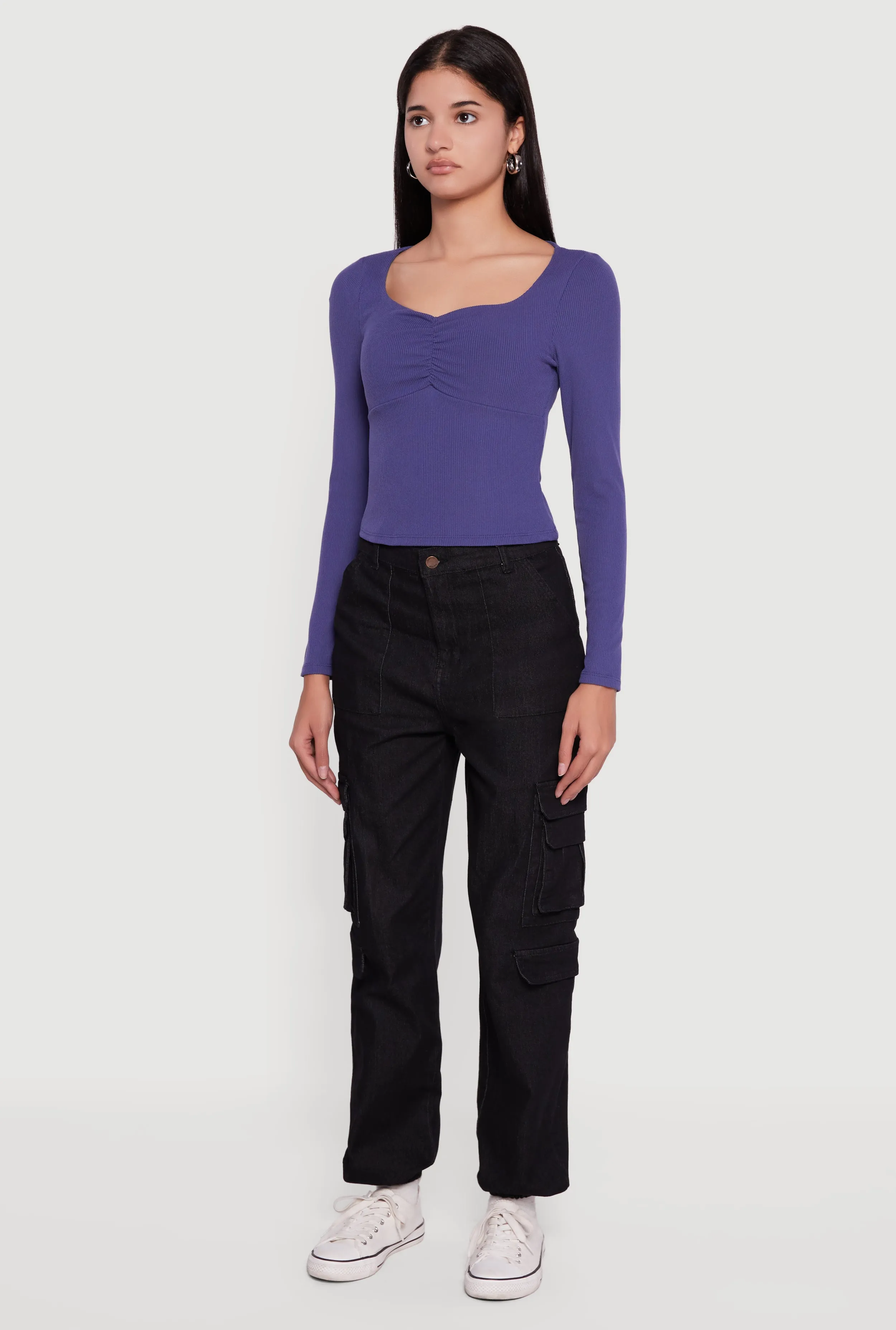 Ruched Front Long Sleeve Sweetheart Crop Top sold by Rainbow product image thumbnail 5