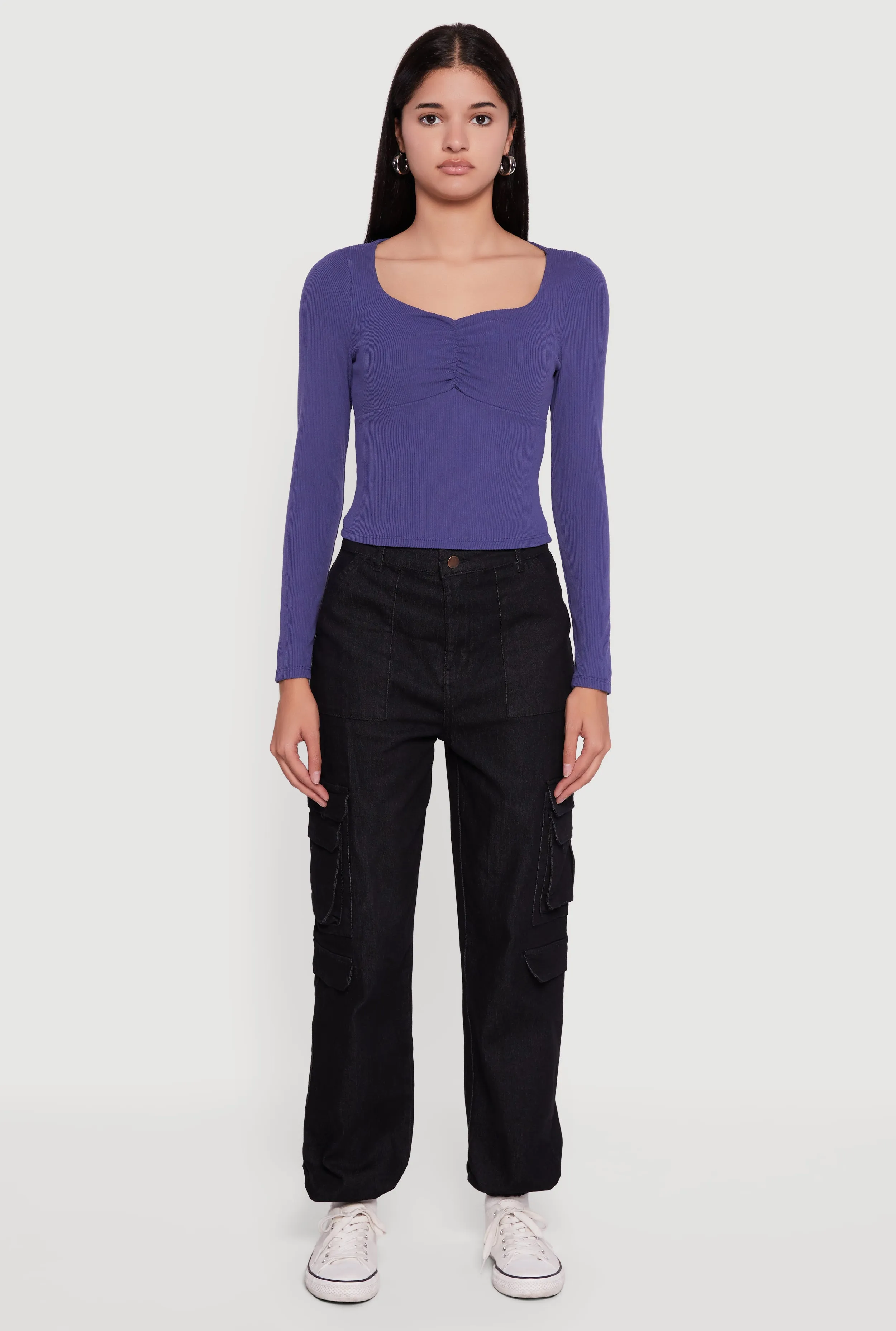 Ruched Front Long Sleeve Sweetheart Crop Top sold by Rainbow product image thumbnail 3