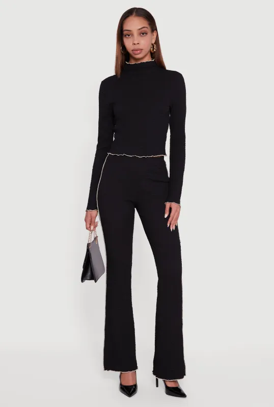 Textured Knit Contrast Trim Pull On Flare Pants sold by Rainbow