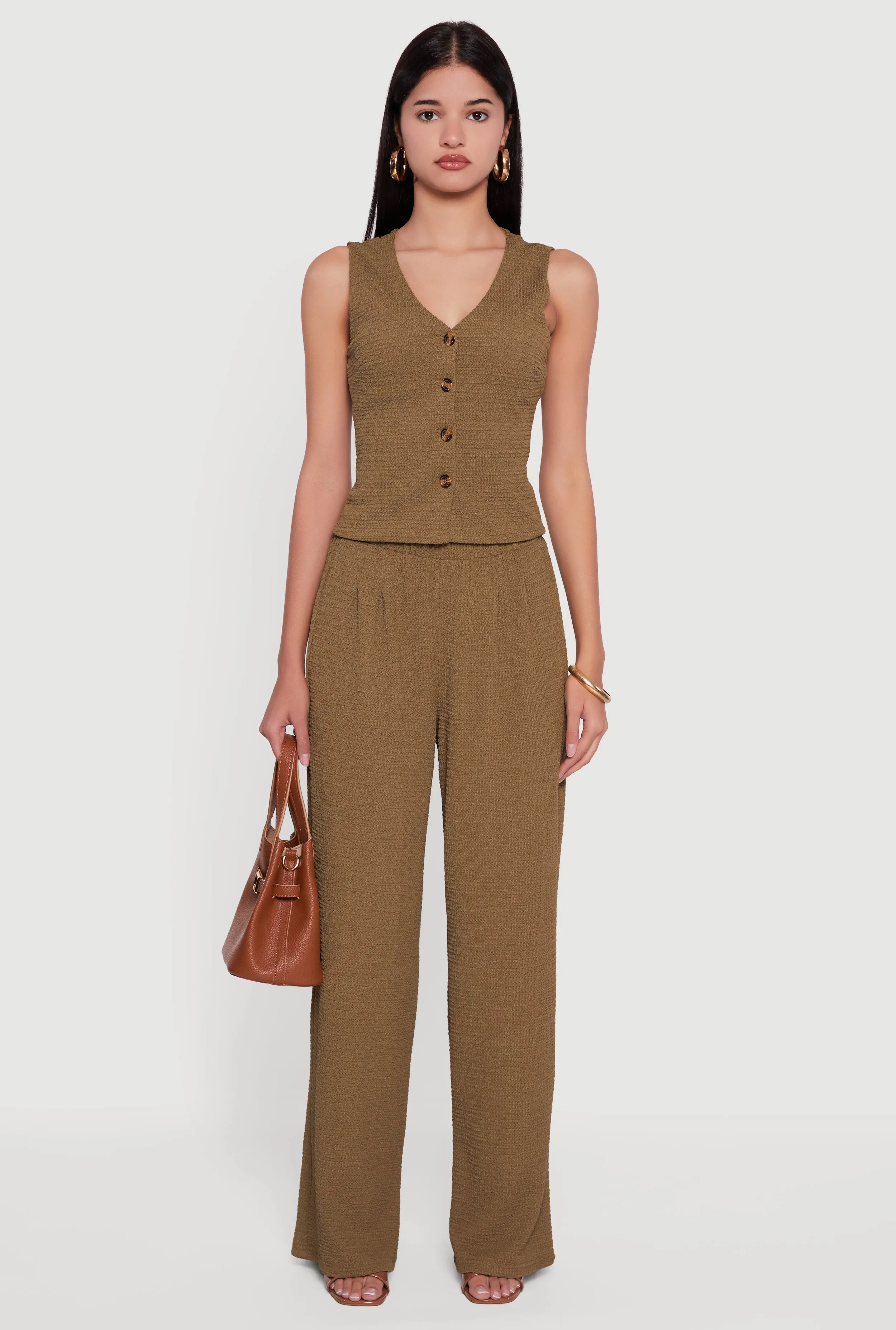 High Waisted Wide Leg Textured Knit Dress Pants sold by Rainbow product image thumbnail 2