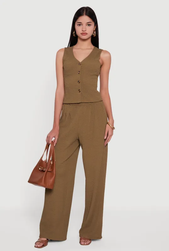 High Waisted Wide Leg Textured Knit Dress Pants sold by Rainbow