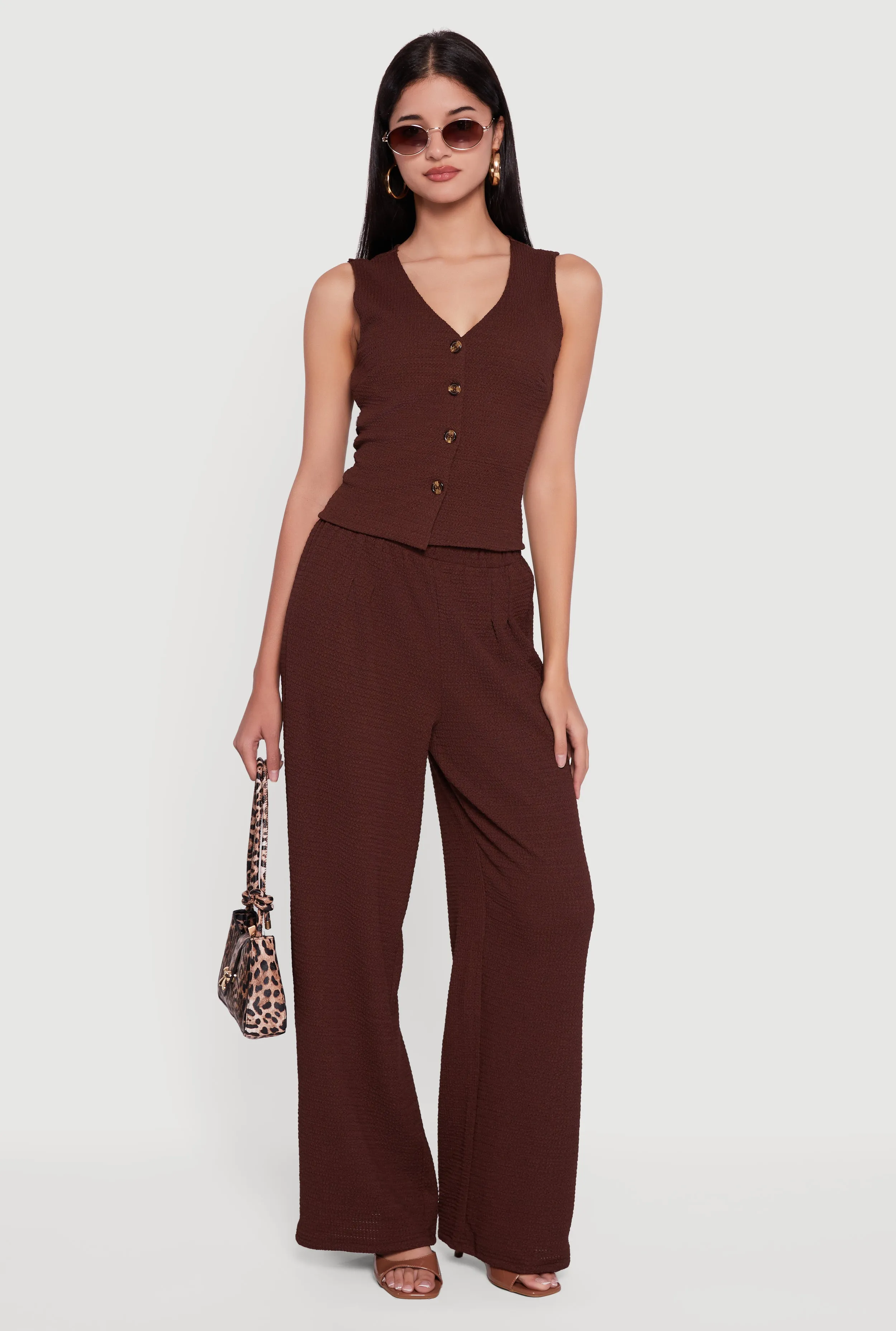 High Waisted Wide Leg Textured Knit Dress Pants sold by Rainbow
