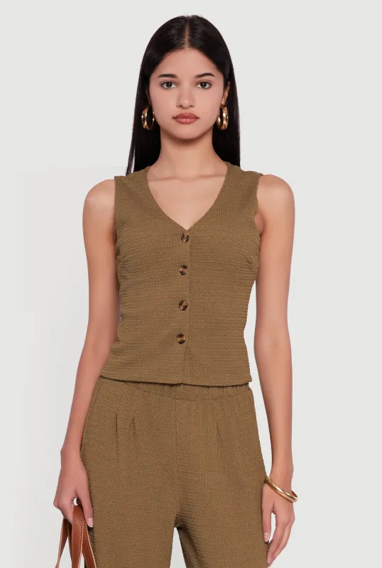 Textured Knit Button Front Vest sold by Rainbow