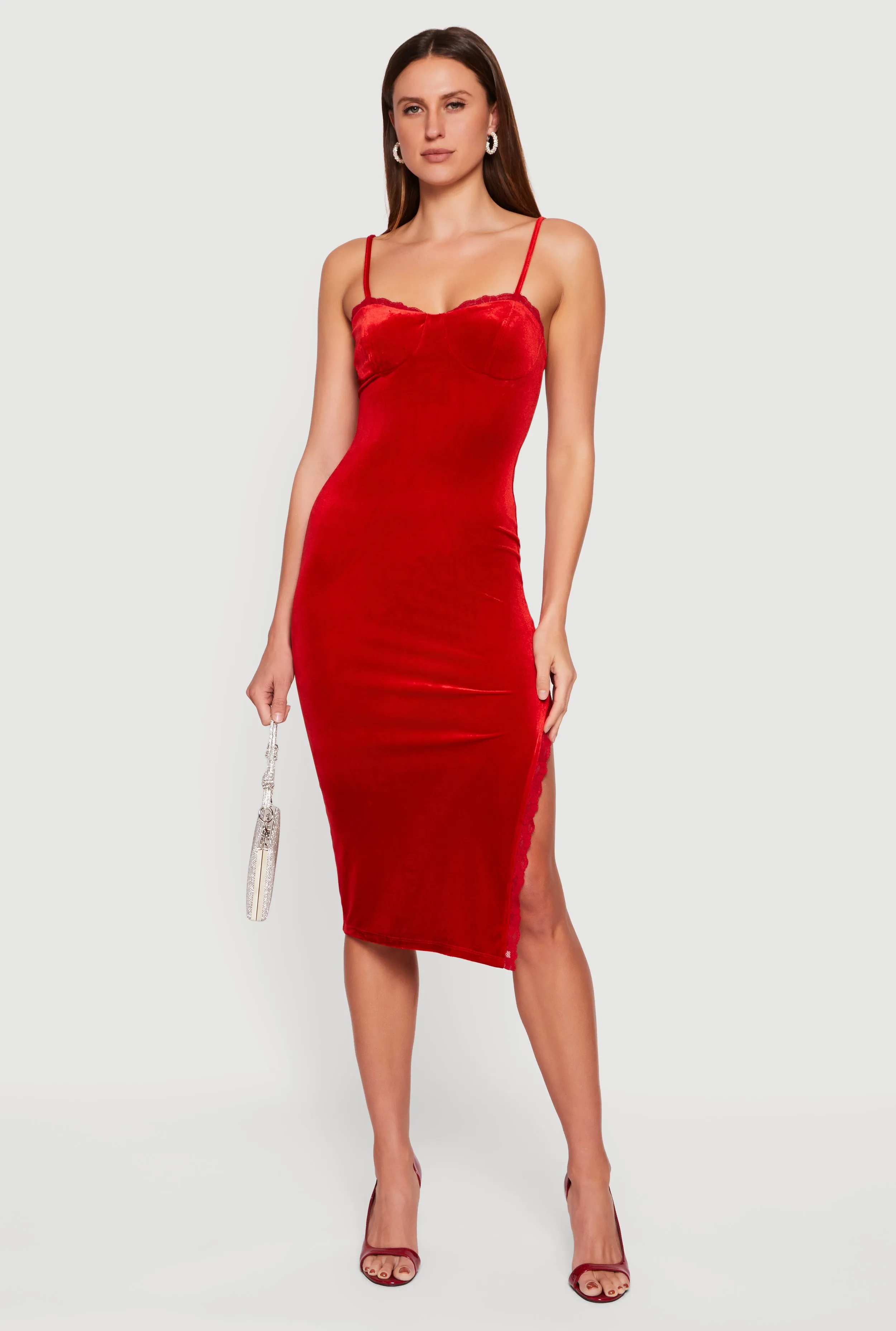 Velvet Sweetheart Bustier Dress with Side Slit sold by Rainbow