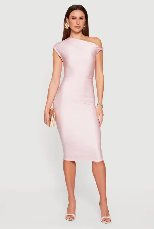 One Shoulder Cap Sleeve Ruched Midi Dress sold by Rainbow