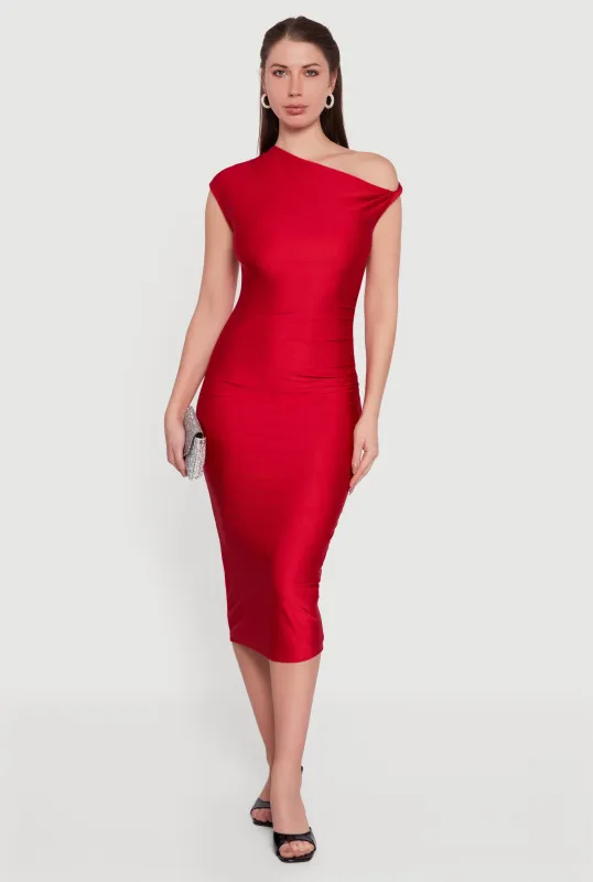 One Shoulder Cap Sleeve Ruched Midi Dress sold by Rainbow