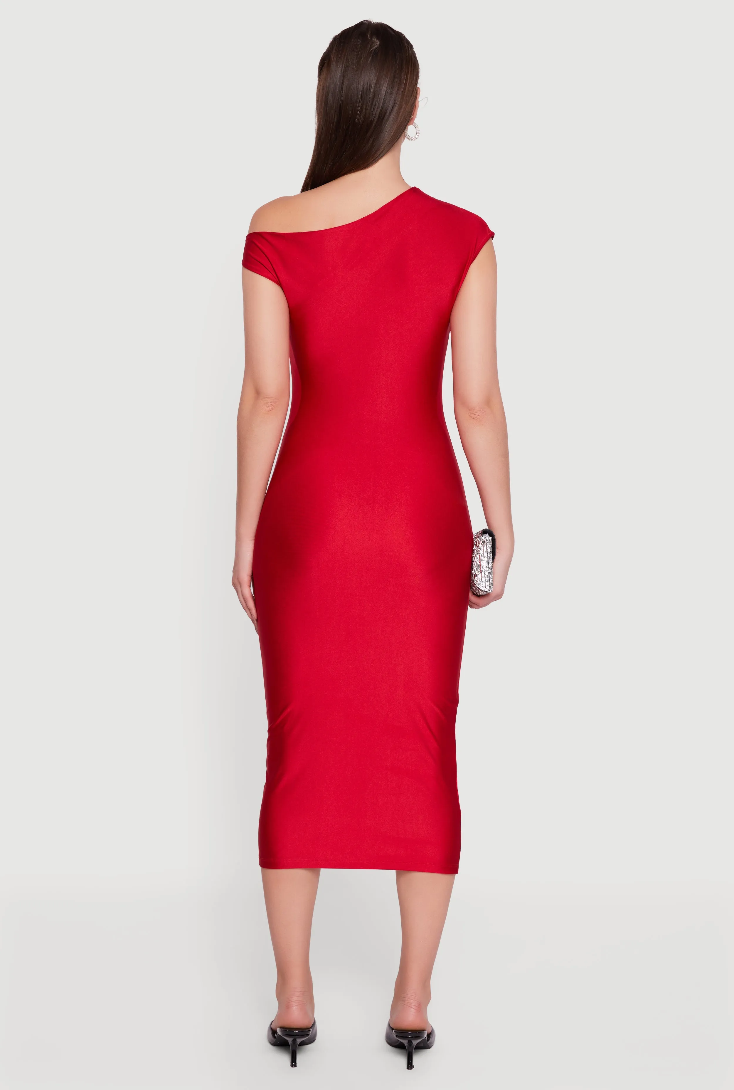 One Shoulder Cap Sleeve Ruched Midi Dress sold by Rainbow product image thumbnail 5
