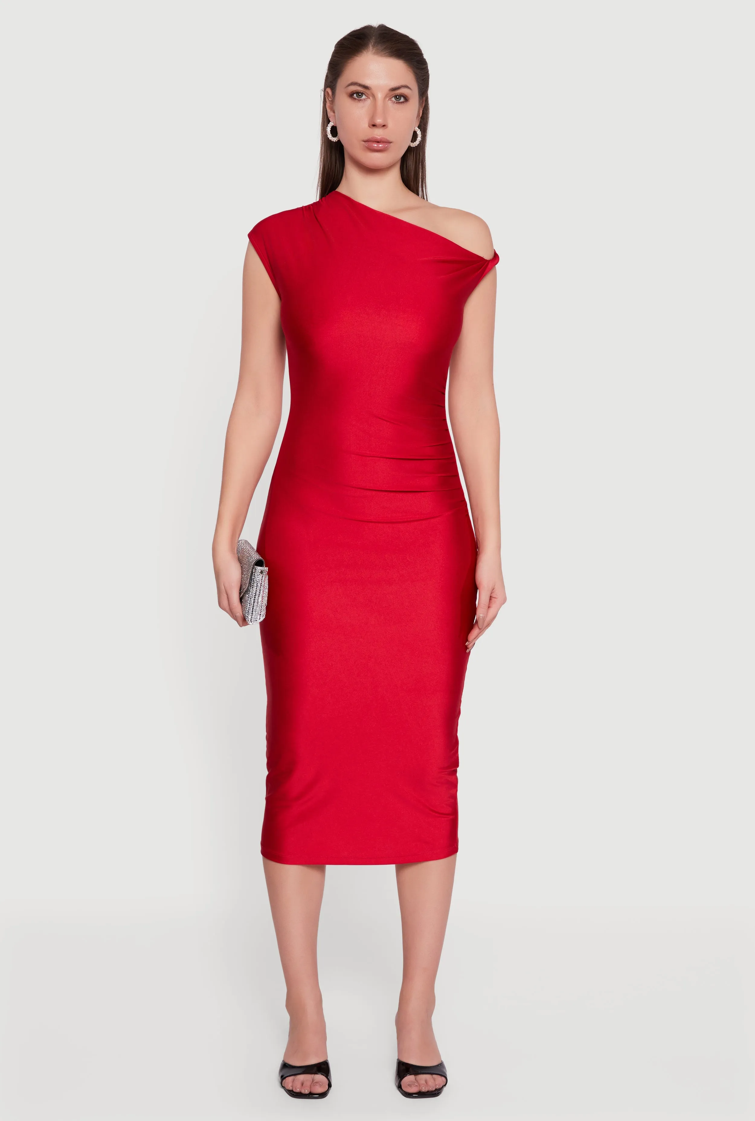 One Shoulder Cap Sleeve Ruched Midi Dress sold by Rainbow product image thumbnail 2