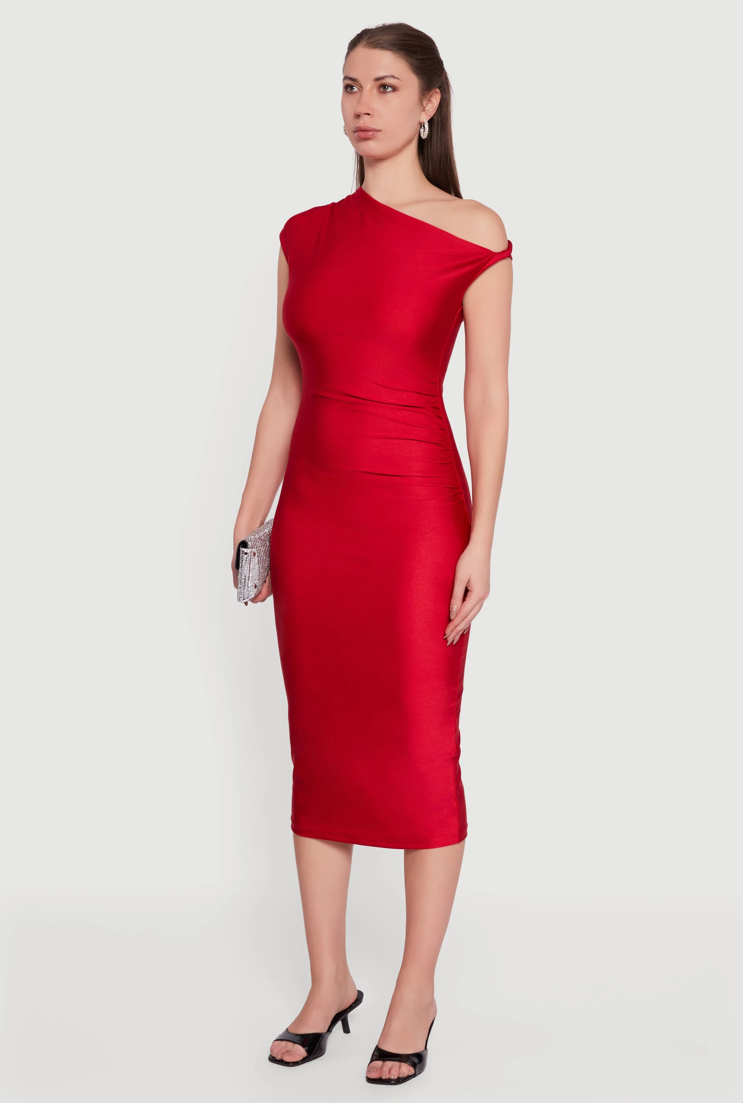 One Shoulder Cap Sleeve Ruched Midi Dress sold by Rainbow product image thumbnail 3