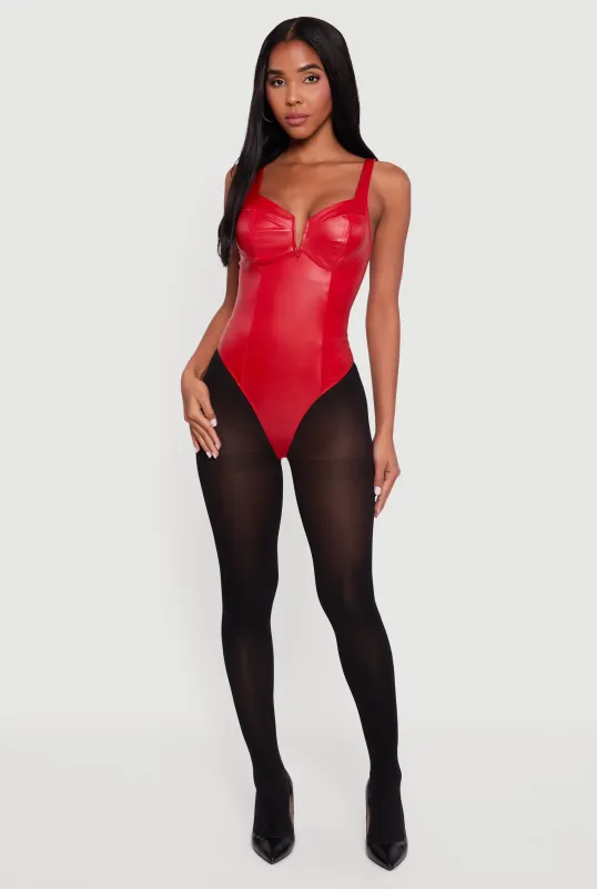 Leather Look Sleeveless Bustier Bodysuit made by iris