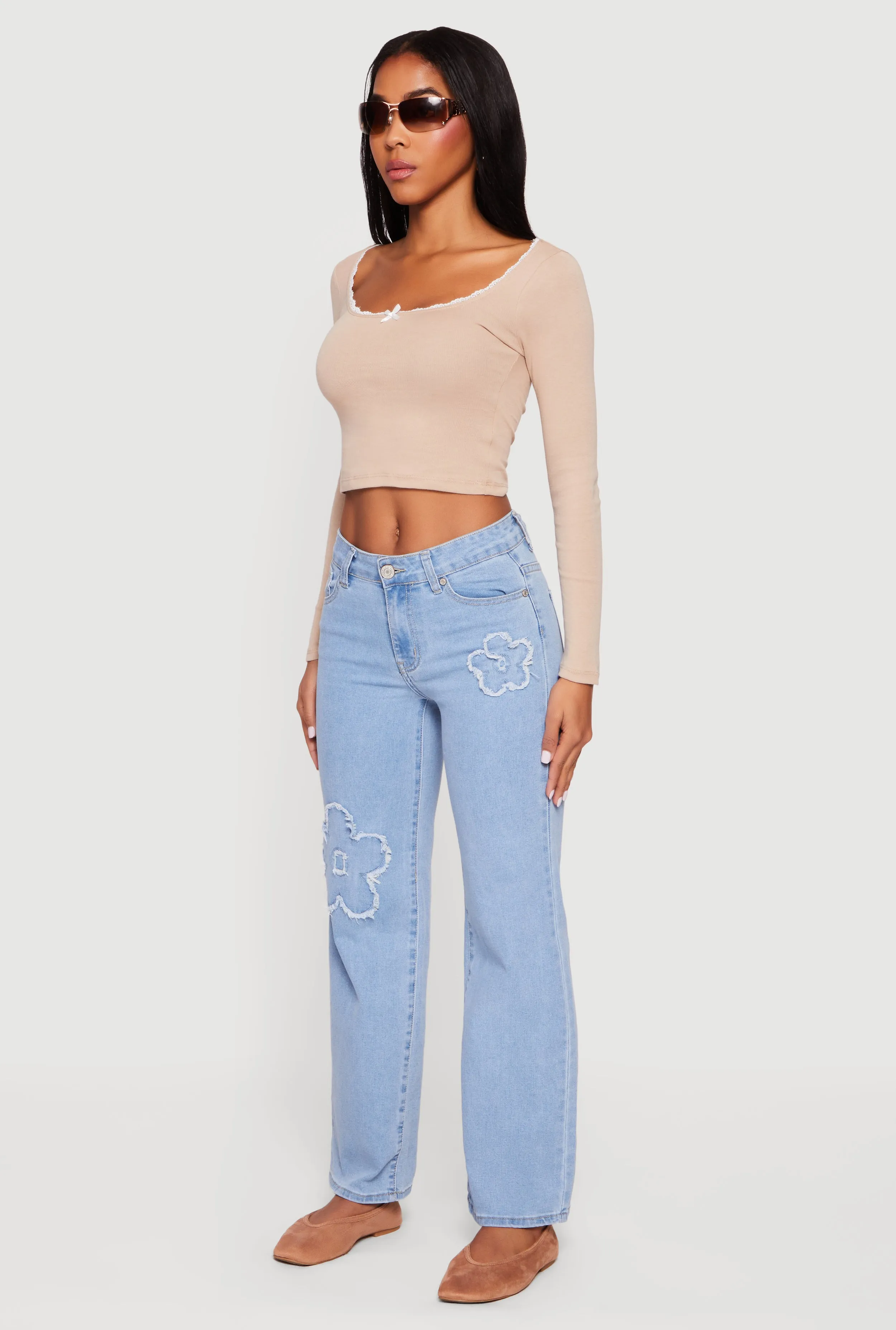 Lace Detail Scoop Neck Long Sleeve Crop Top sold by Rainbow product image thumbnail 5