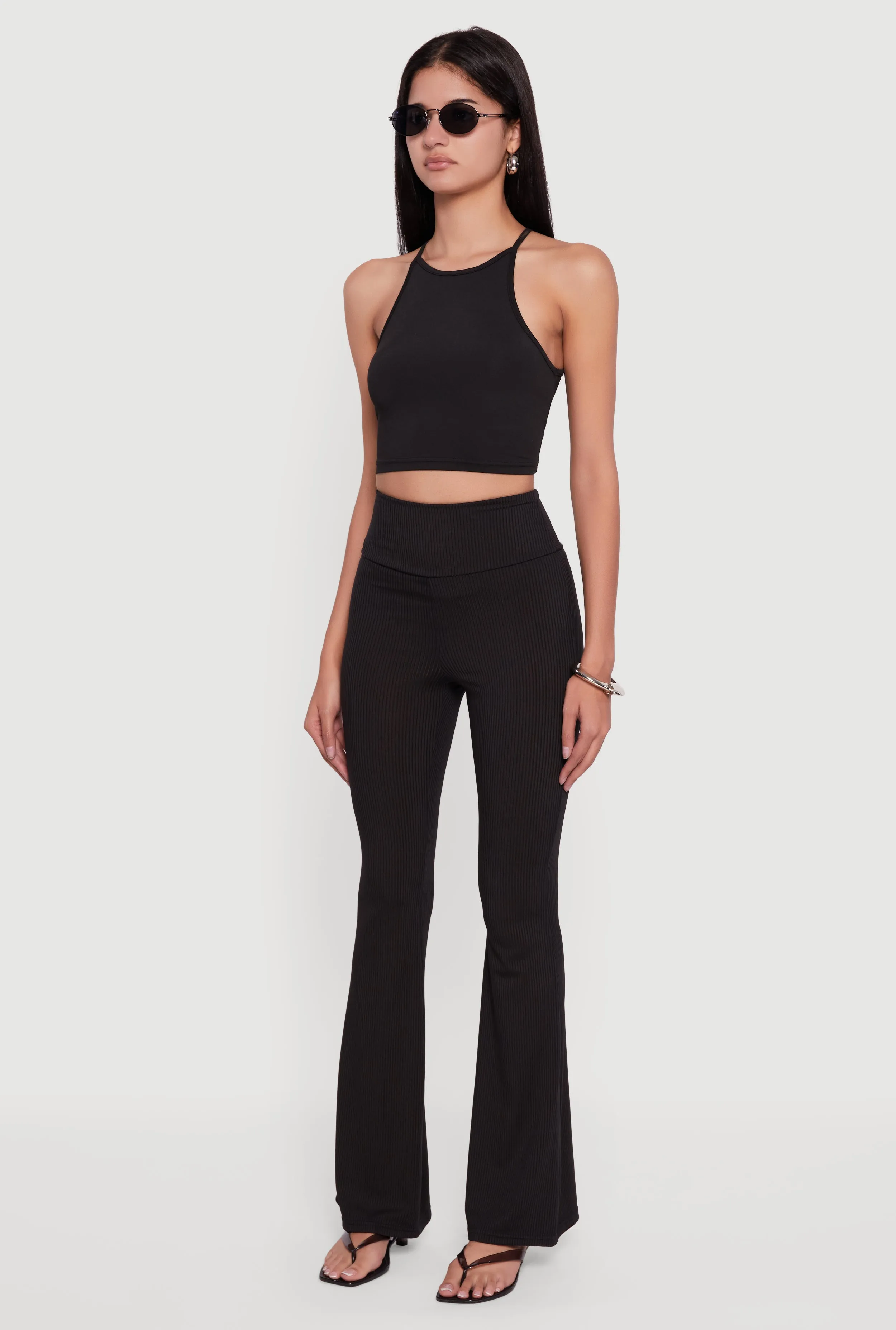 Ribbed Knit High Waisted Flare Leg Pants sold by Rainbow product image thumbnail 3