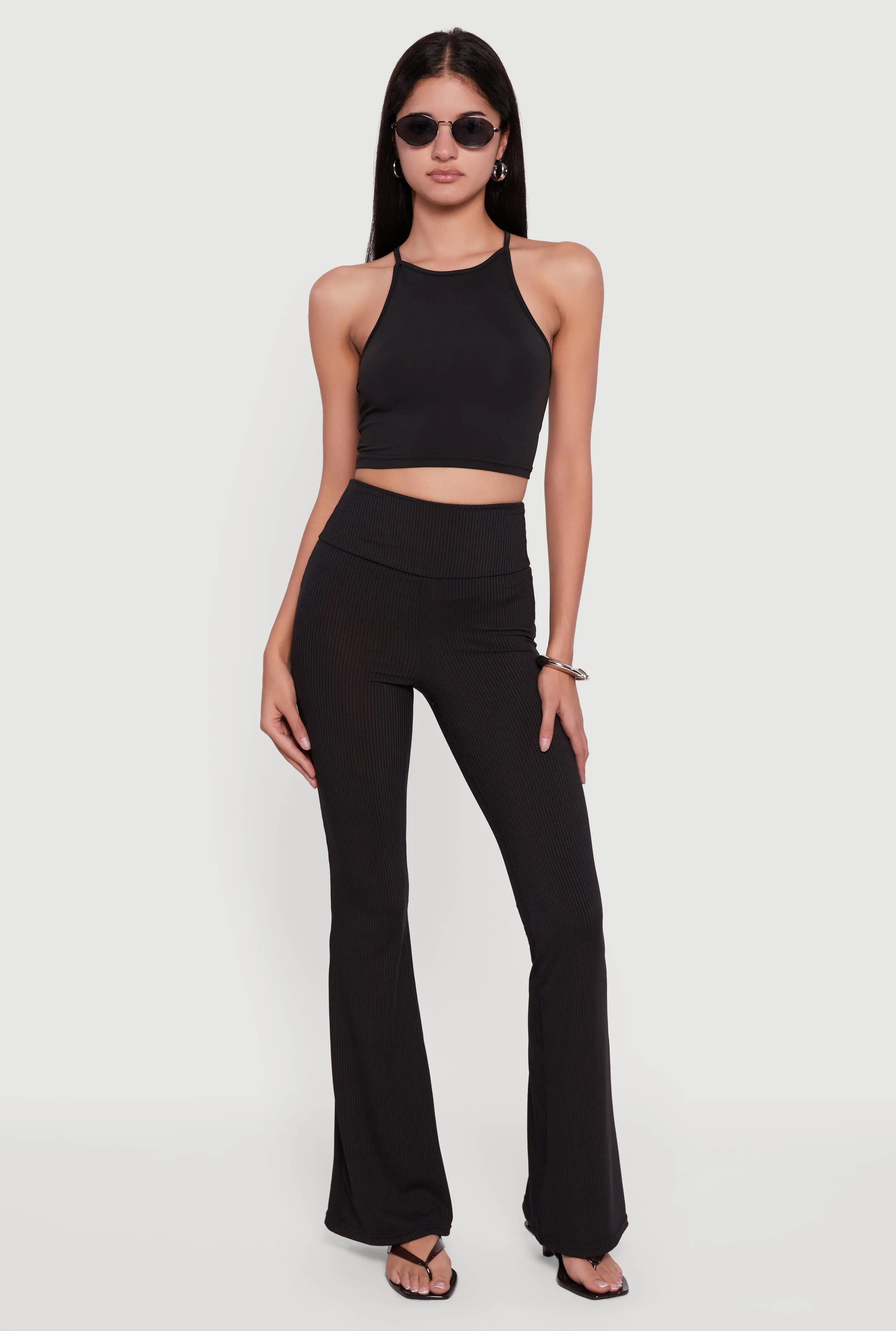 Ribbed Knit High Waisted Flare Leg Pants sold by Rainbow
