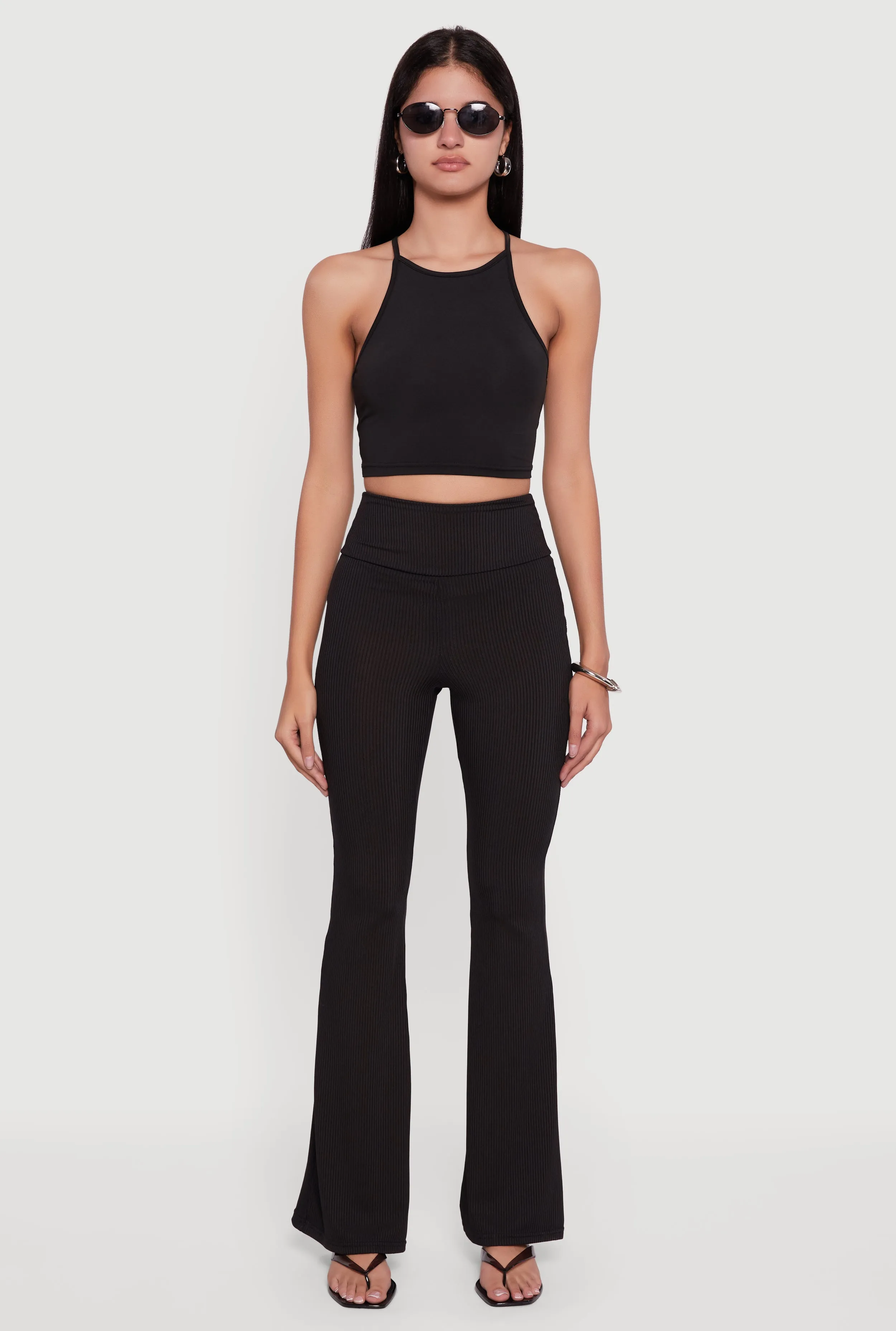 Ribbed Knit High Waisted Flare Leg Pants sold by Rainbow product image thumbnail 2