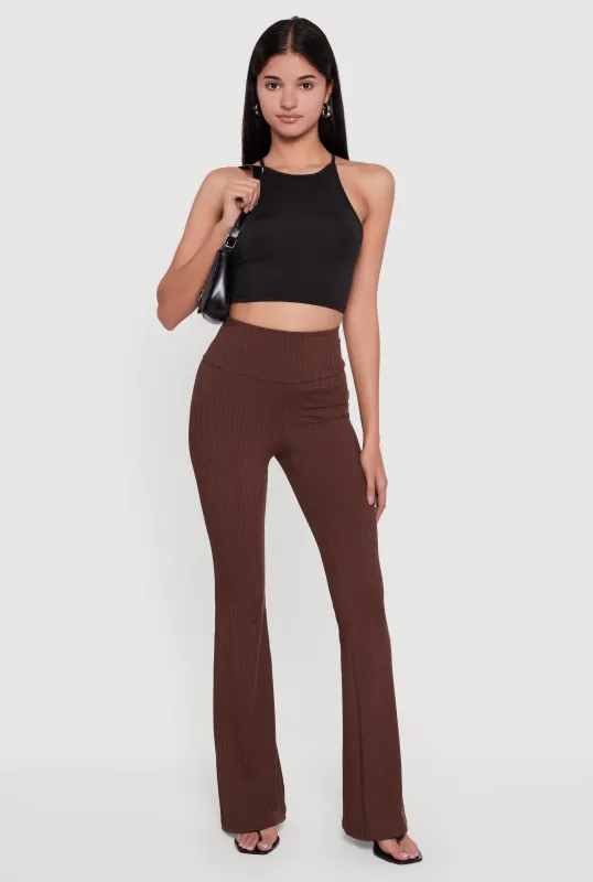 Ribbed Knit High Waisted Flare Leg Pants sold by Rainbow
