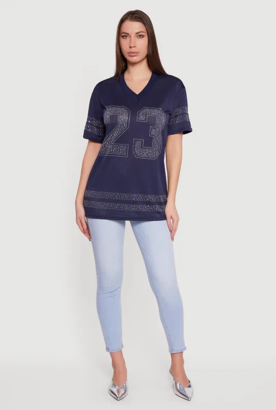 Rhinestone Graphic Football Jersey sold by Rainbow