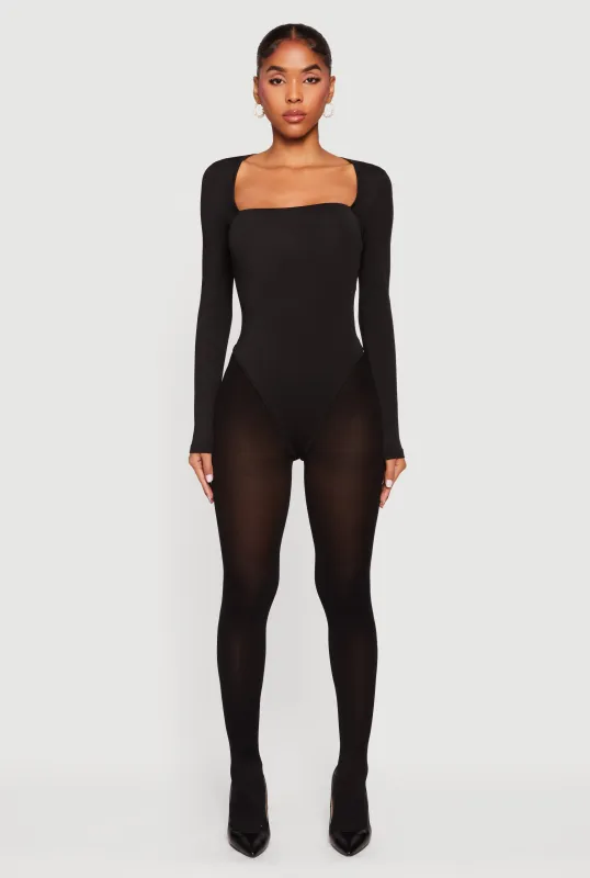 Solid Long Sleeve Square Neck Bodysuit sold by Rainbow