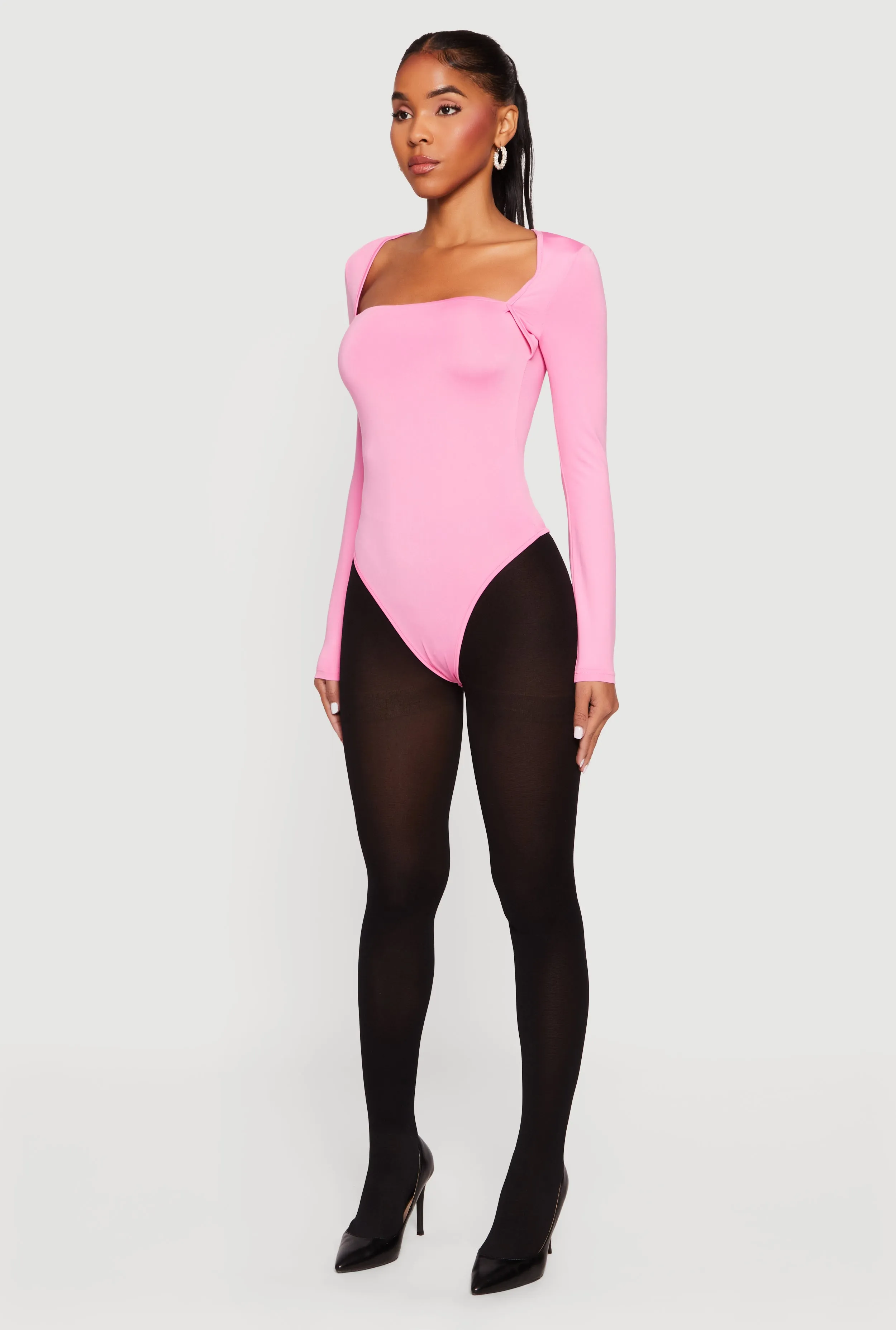 Solid Long Sleeve Square Neck Bodysuit sold by Rainbow product image thumbnail 5