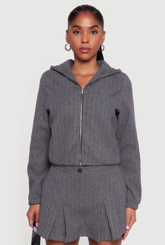 Herringbone Zip Front Elastic Hem Jacket sold by Rainbow
