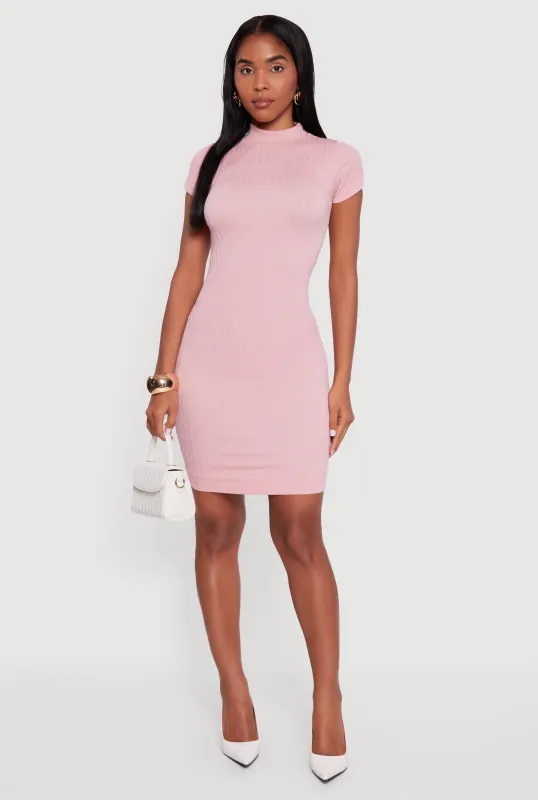 Short Sleeve Mock Neck Bodycon Dress sold by Rainbow