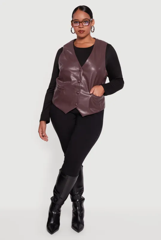 Plus Size Faux Leather Button Front Vest sold by Rainbow