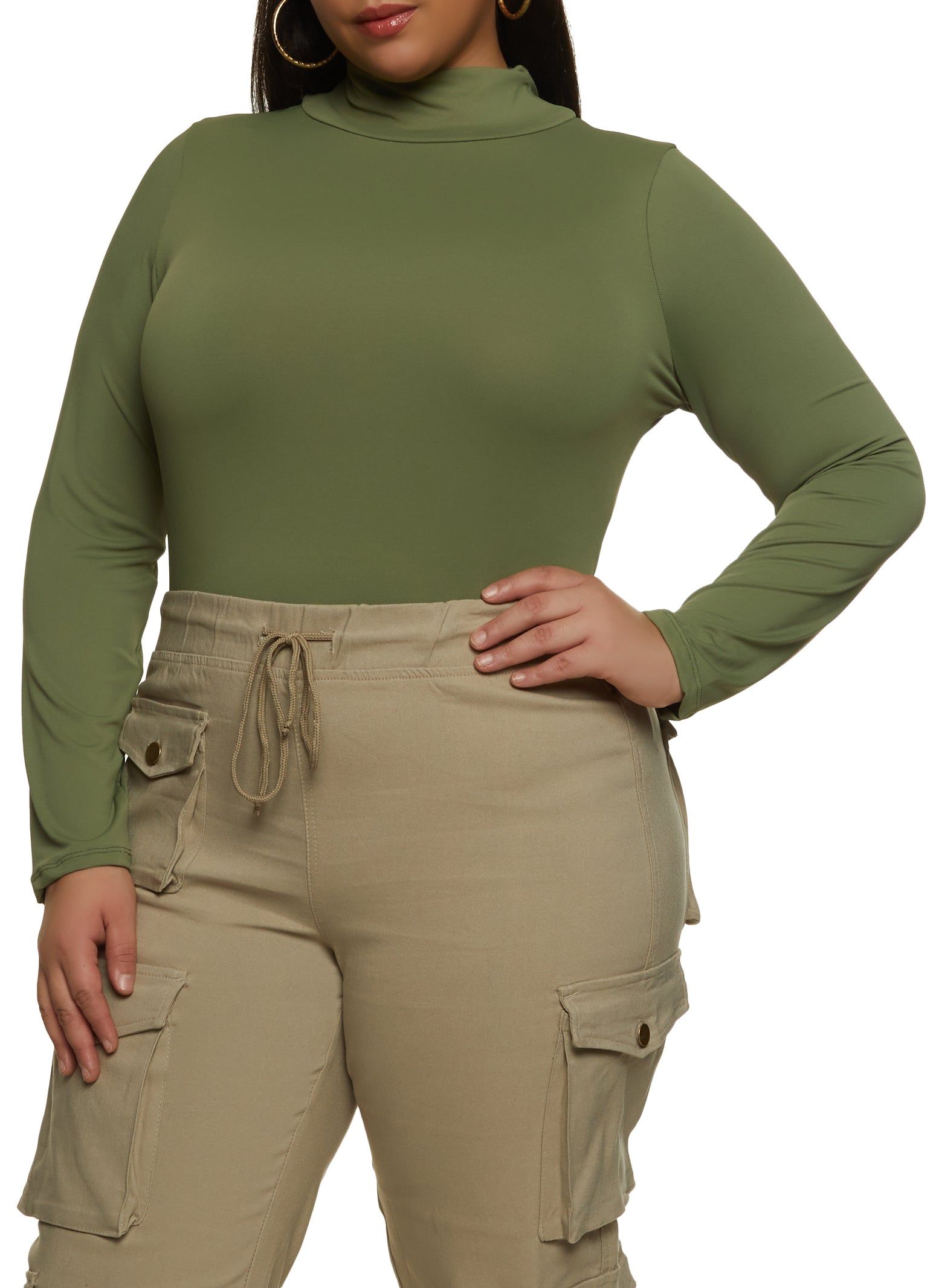 Plus Size Solid Mock Neck Long Sleeve Bodysuit sold by Rainbow product image thumbnail 2