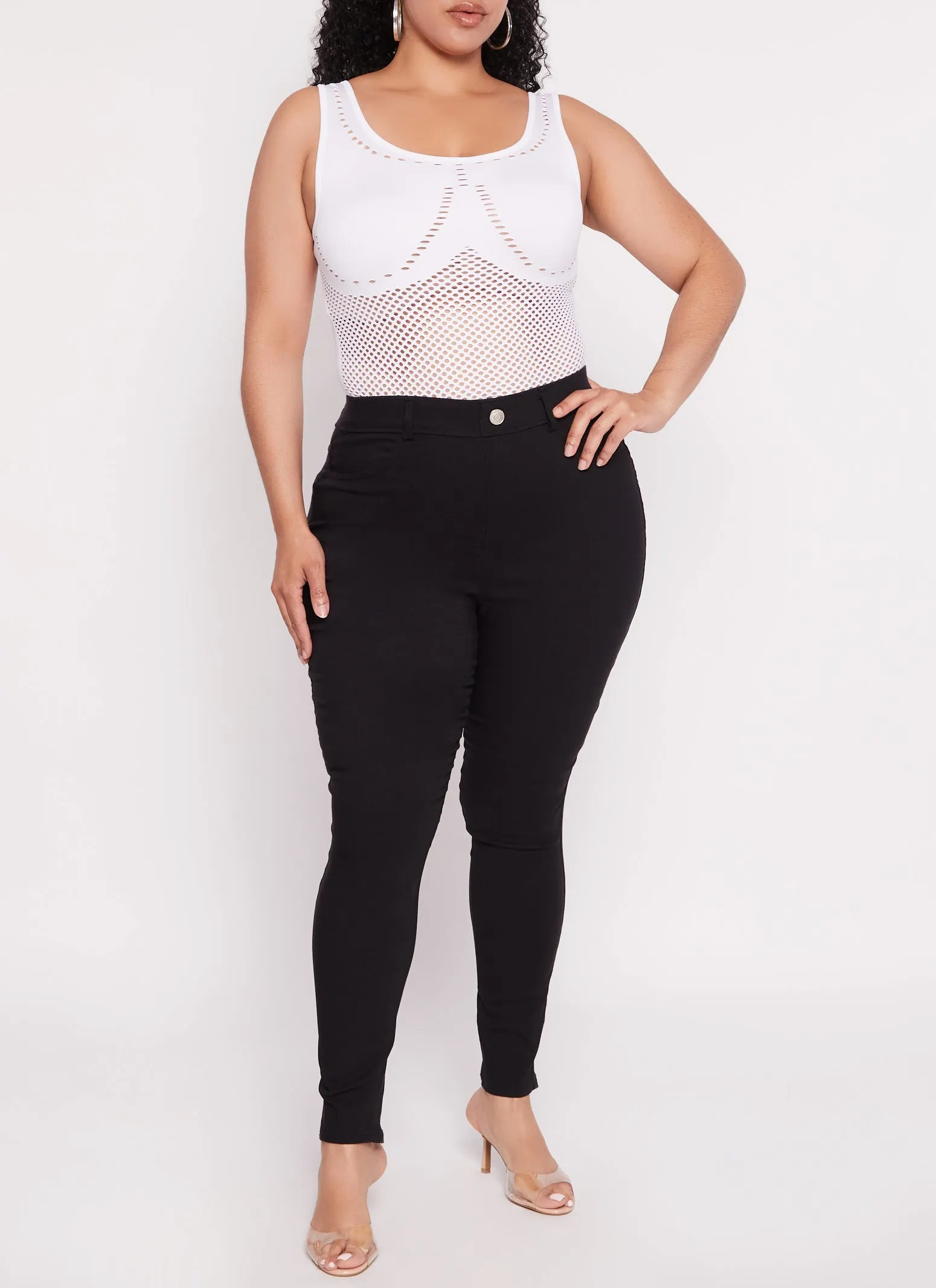 Plus Size Seamless Ribbed Laser Cut Tank Bodysuit sold by Rainbow product image thumbnail 2