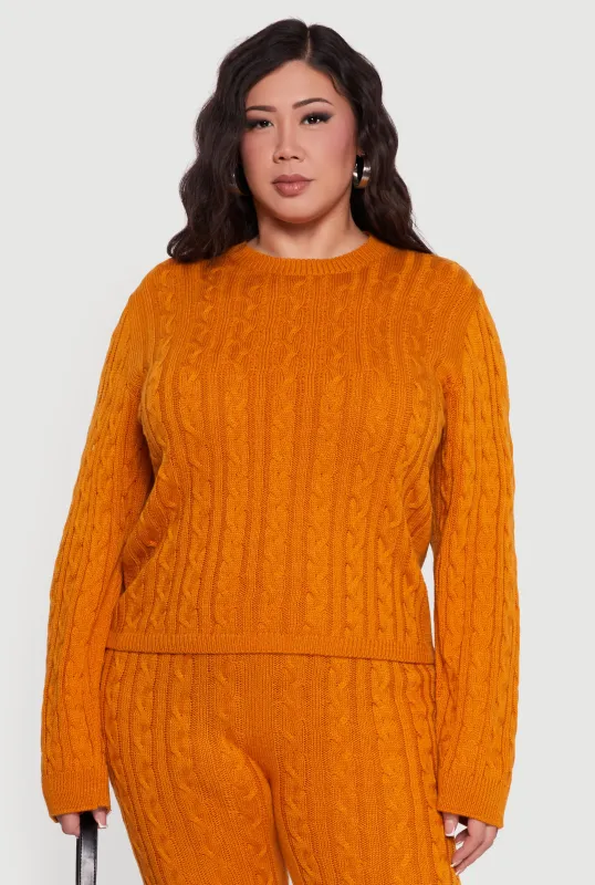Plus Size Long Sleeve Cable Knit Sweater sold by Rainbow