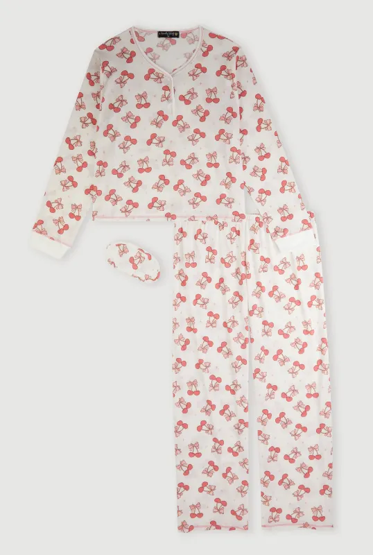 Plus Size Cherry Bow Print Waffle Knit Thermal Pajama Gift Set sold by Rainbow