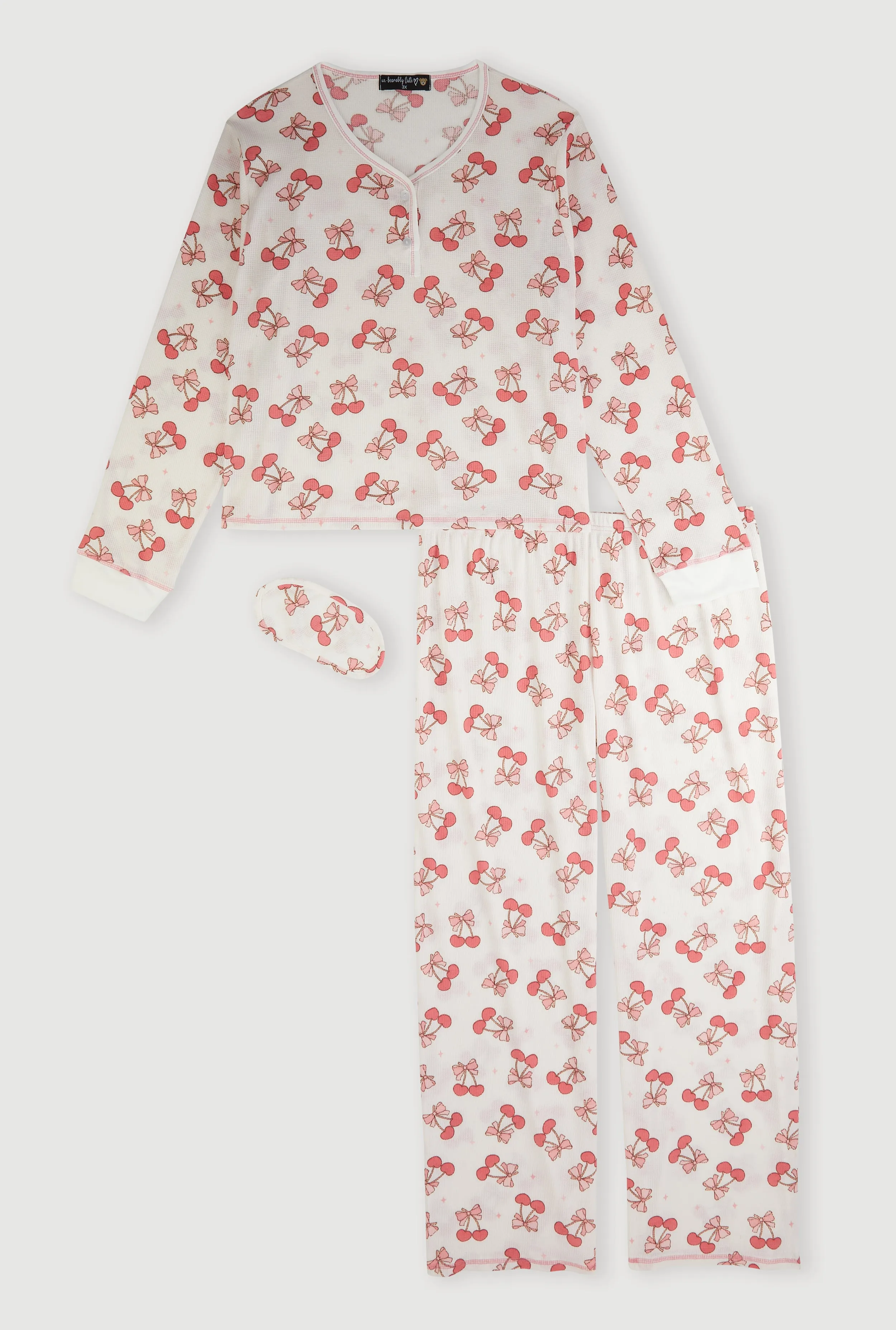 Plus Size Cherry Bow Print Waffle Knit Thermal Pajama Gift Set sold by Rainbow