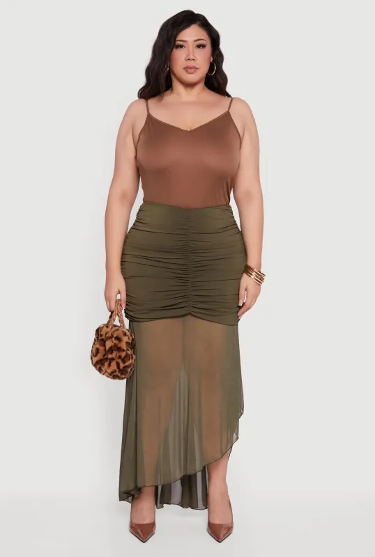 Plus Size Asymmetrical Layered Ruched Maxi Skirt made by Rainbow