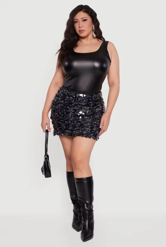 Plus Size High Waisted Sequin Mini Skirt sold by Rainbow
